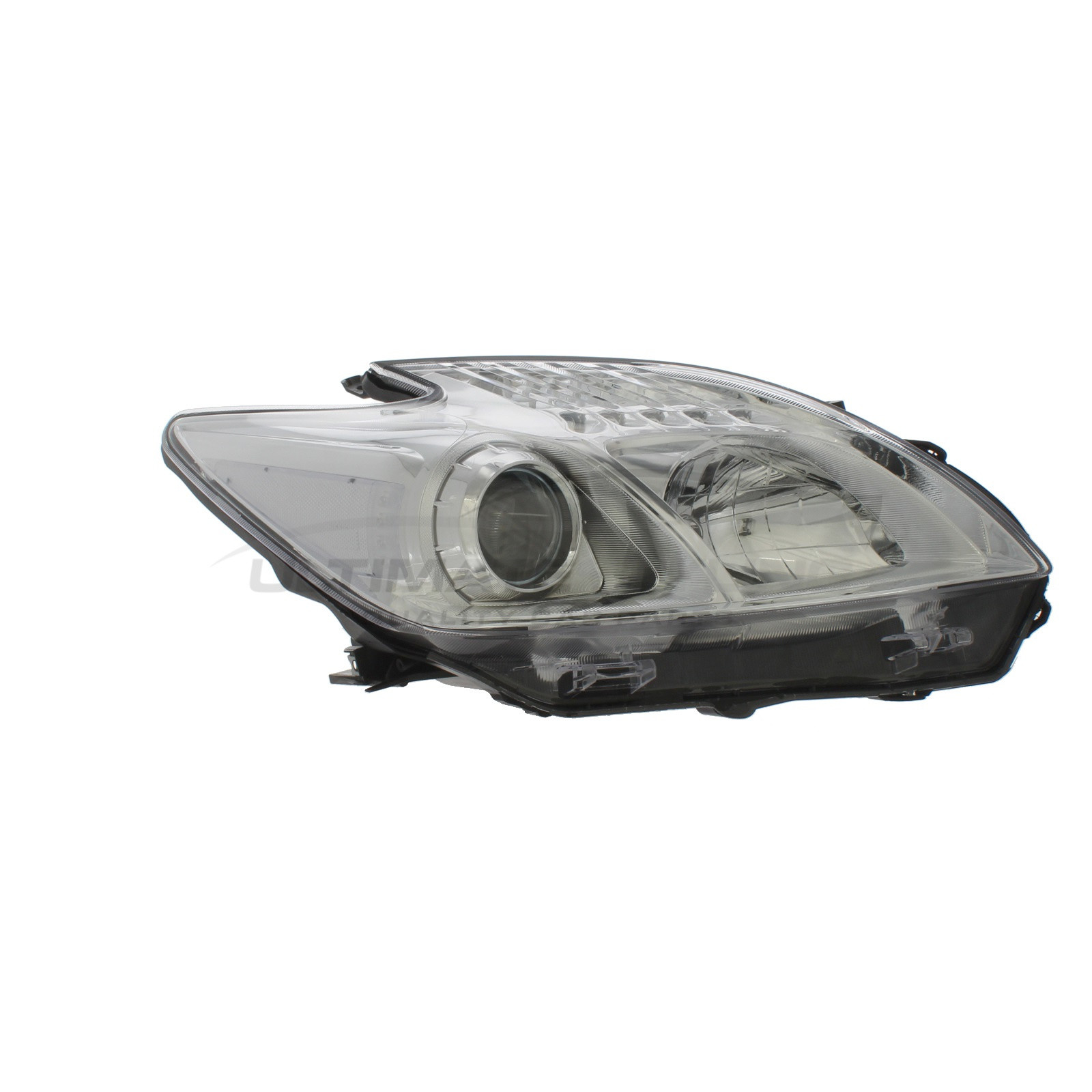 Toyota Prius 2012-2016 Halogen, Electric Without Motor, Chrome Headlight / Headlamp with Light Grey Tinted Surround Drivers Side (RH)