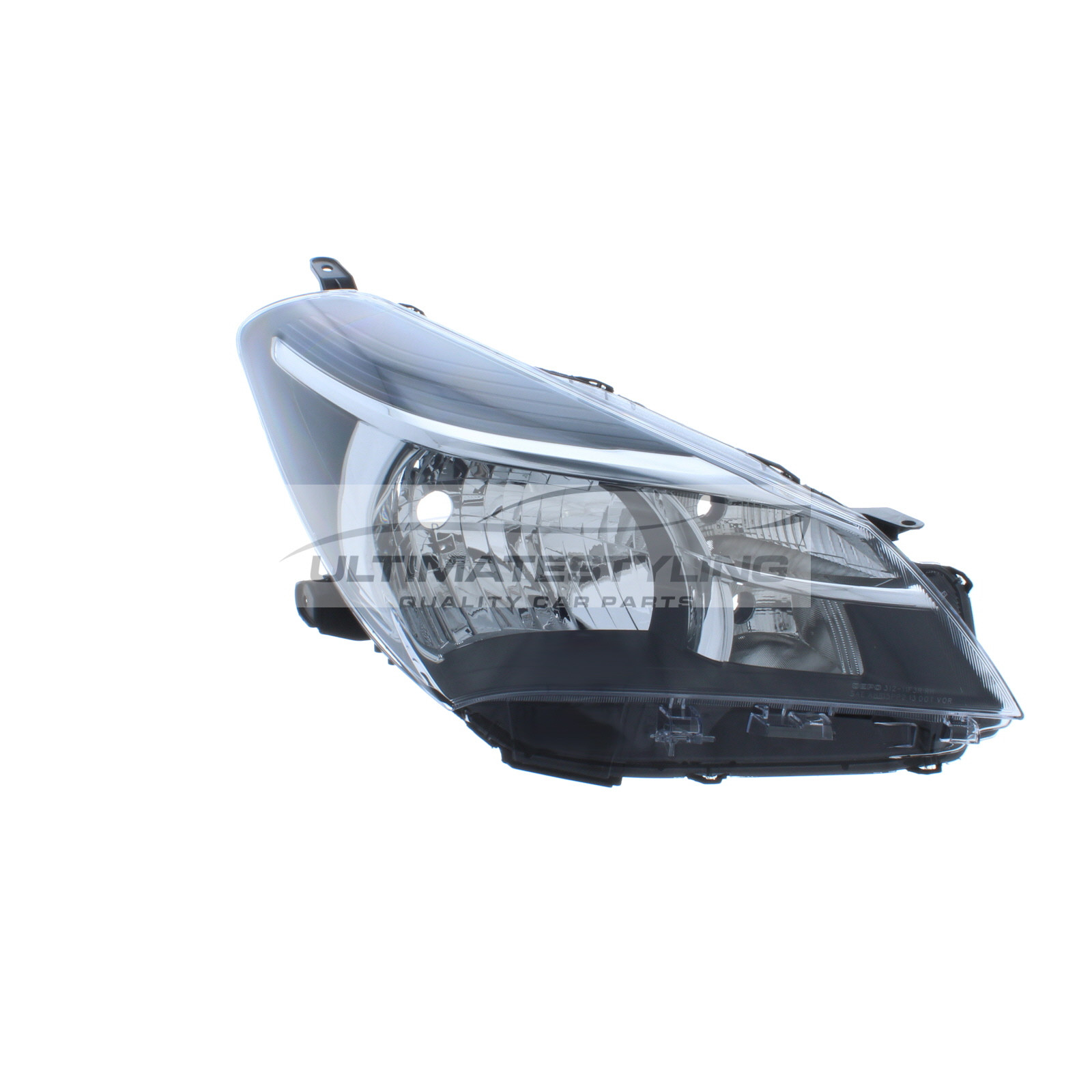 Toyota Yaris 2014-2017 Halogen, Electric Without Motor, Black Headlight / Headlamp (Non-Projector Type) Drivers Side (RH)