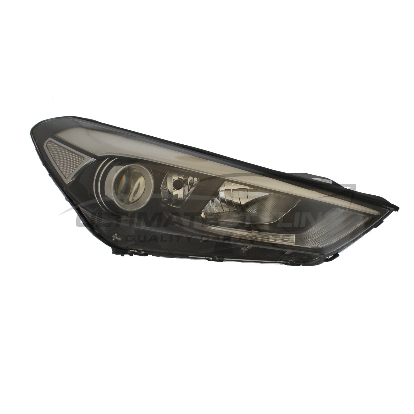 Hyundai Tucson 2015-2018 Halogen With LED Daytime Running Lamp, Electric With Motor, Black Headlight / Headlamp Drivers Side (RH)