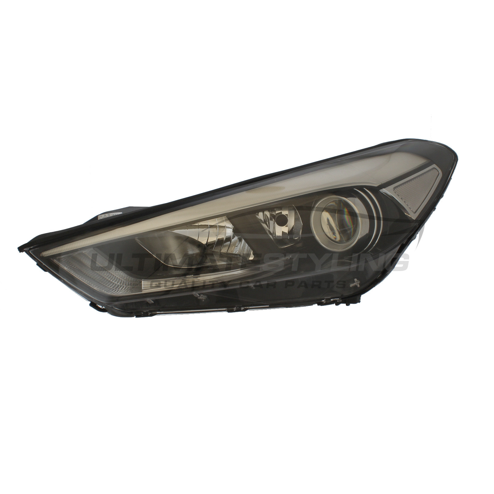 Hyundai Tucson 2015-2018 Halogen With LED Daytime Running Lamp, Electric With Motor, Black Headlight / Headlamp Passengers Side (LH)