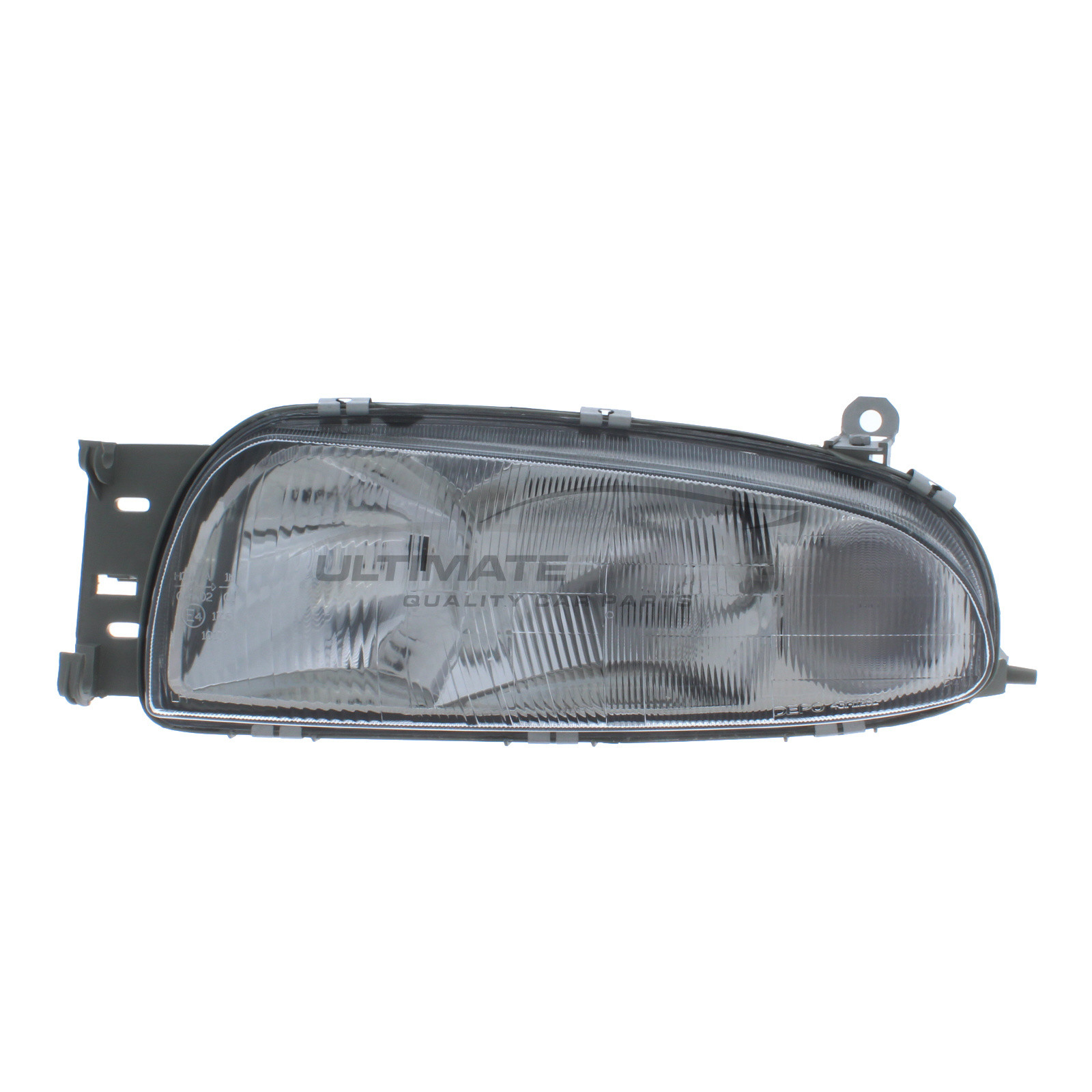 Ford Fiesta 1995-1999, Courier 1996-2000, Mazda 121 1996-2000 Halogen, Electric Without Motor, Chrome Headlight / Headlamp Passengers Side (LH)