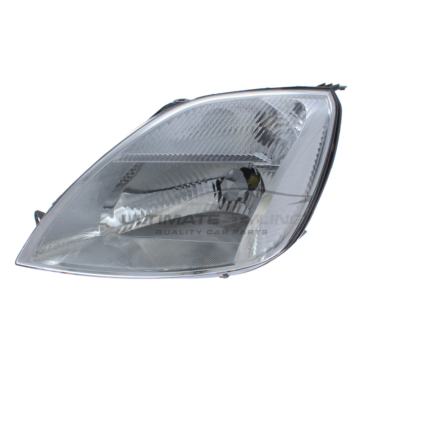 Ford Fiesta 2002-2005 Halogen, Electric With Motor, Chrome Headlight / Headlamp Including Clear Indicator Passengers Side (LH)