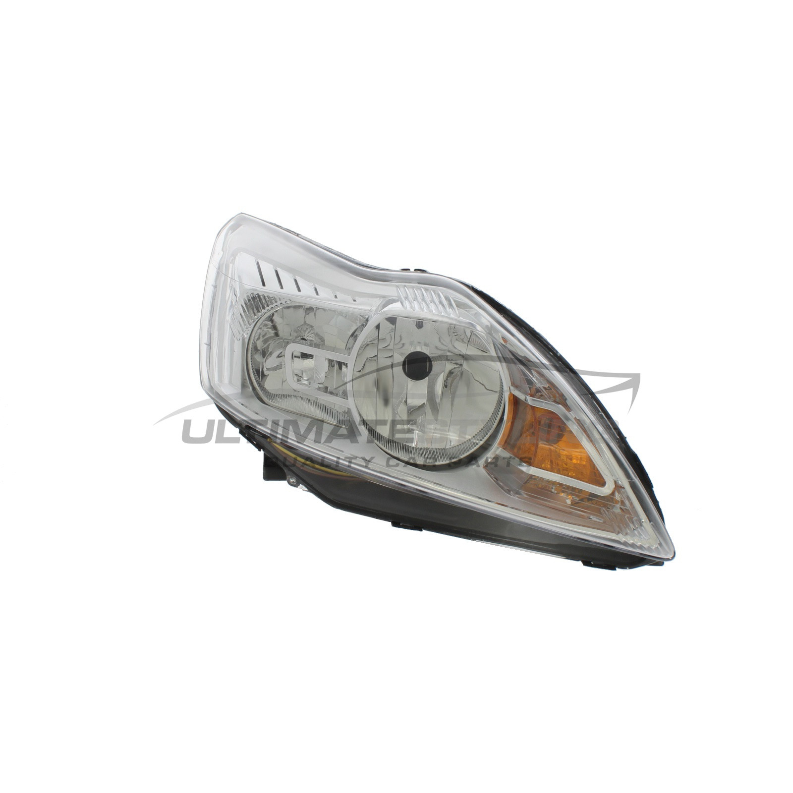 Ford Focus 2008-2011 Halogen, Electric With Motor, Chrome Headlight / Headlamp Drivers Side (RH)