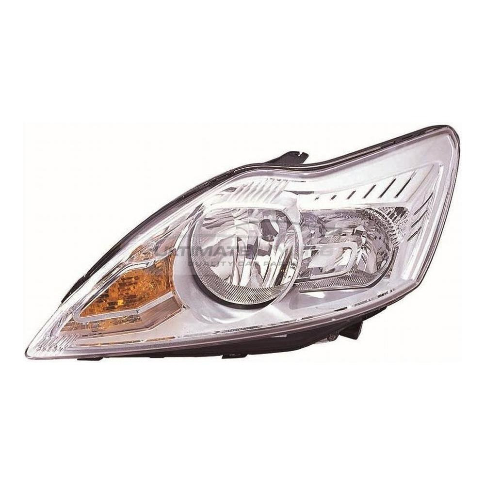 Ford Focus 2008-2011 Halogen, Electric With Motor, Chrome Headlight / Headlamp Passengers Side (LH)