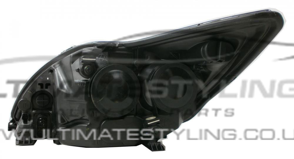 Ford Focus 2008-2011 Halogen, Electric With Motor, Black Headlight / Headlamp Including Chrome Insert Drivers Side (RH)
