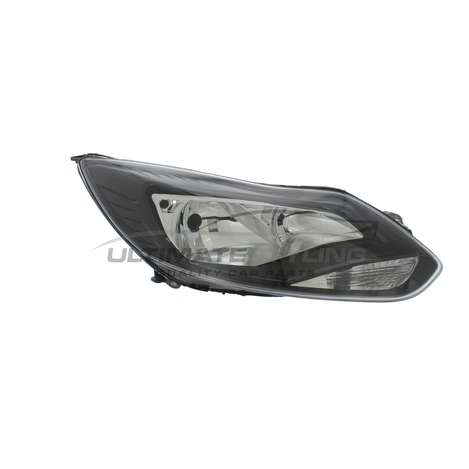 Ford Focus 2011-2014 Halogen, Electric With Motor, Headlight / Headlamp with Black Surround Drivers Side (RH)