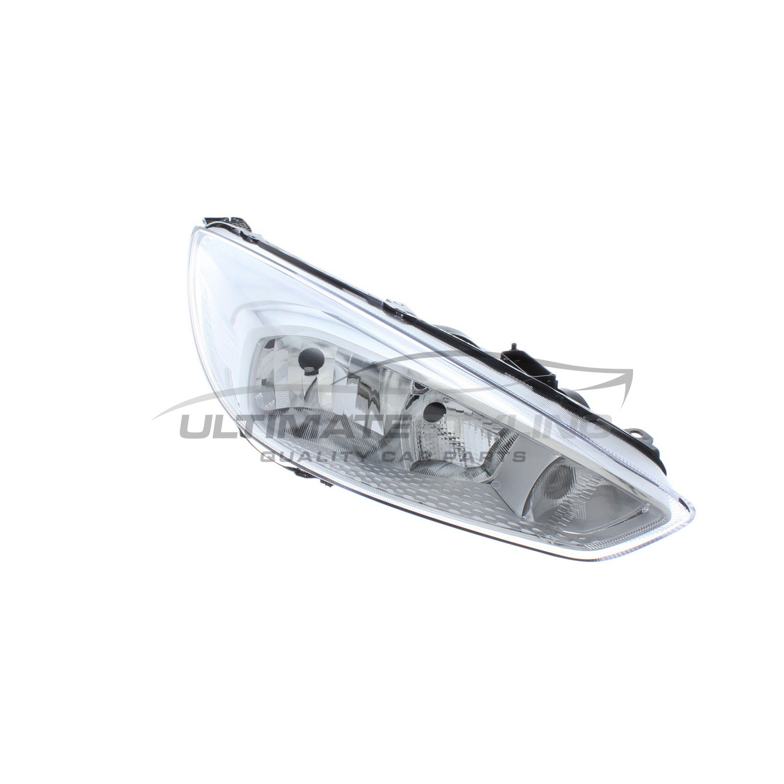 Ford Focus 2014-2018 Halogen, Electric With Motor, Headlight / Headlamp with Chrome Surround Drivers Side (RH)