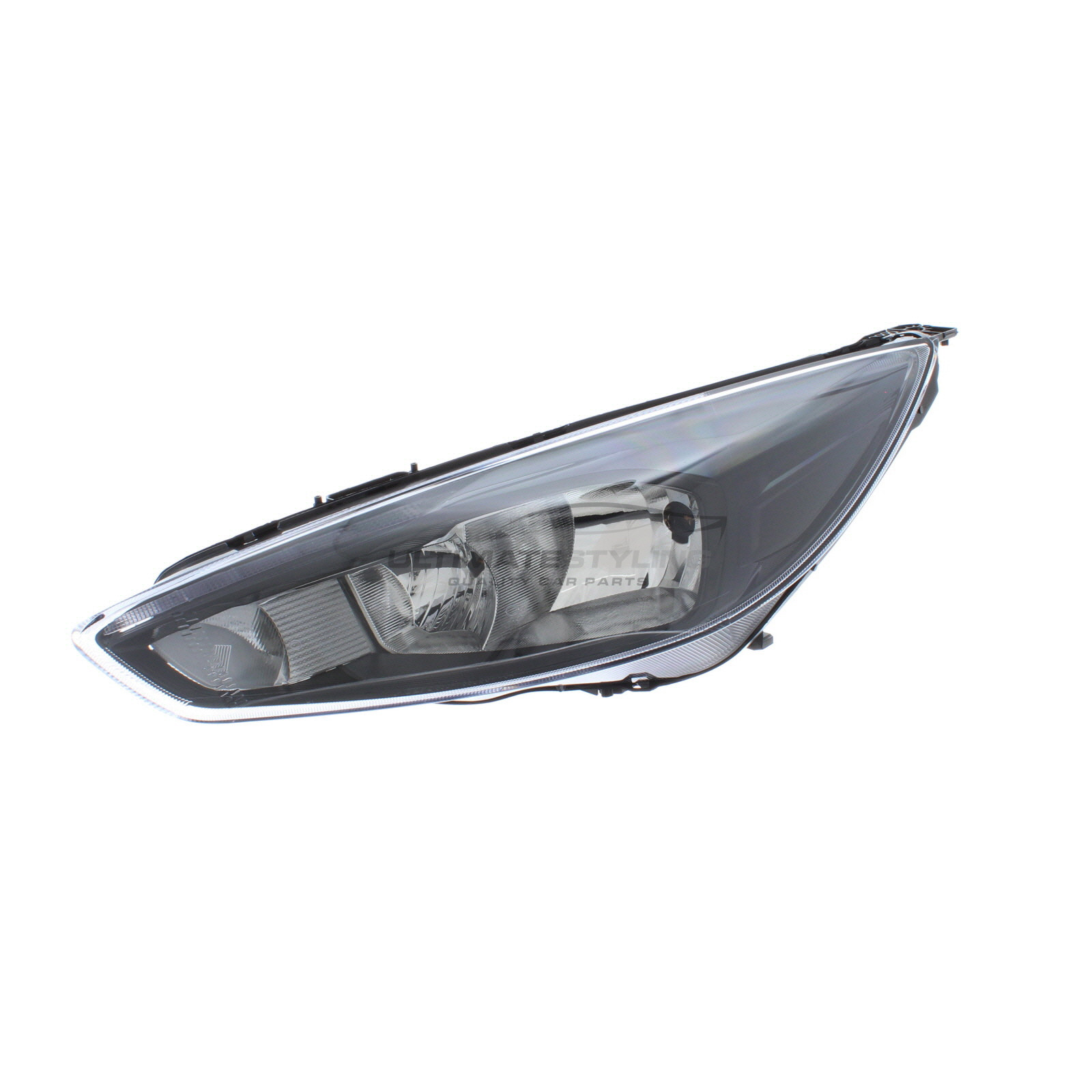 Ford Focus 2014-2018 Halogen With LED Daytime Running Lamp, Electric With Motor, Headlight / Headlamp with Black Surround Passengers Side (LH)
