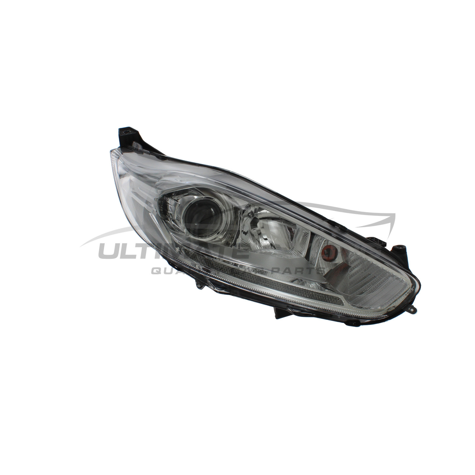 Ford Fiesta 2012-2017 Halogen With LED Daytime Running Lamp, Electric With Motor, Chrome Headlight / Headlamp (Projector Type) Drivers Side (RH)