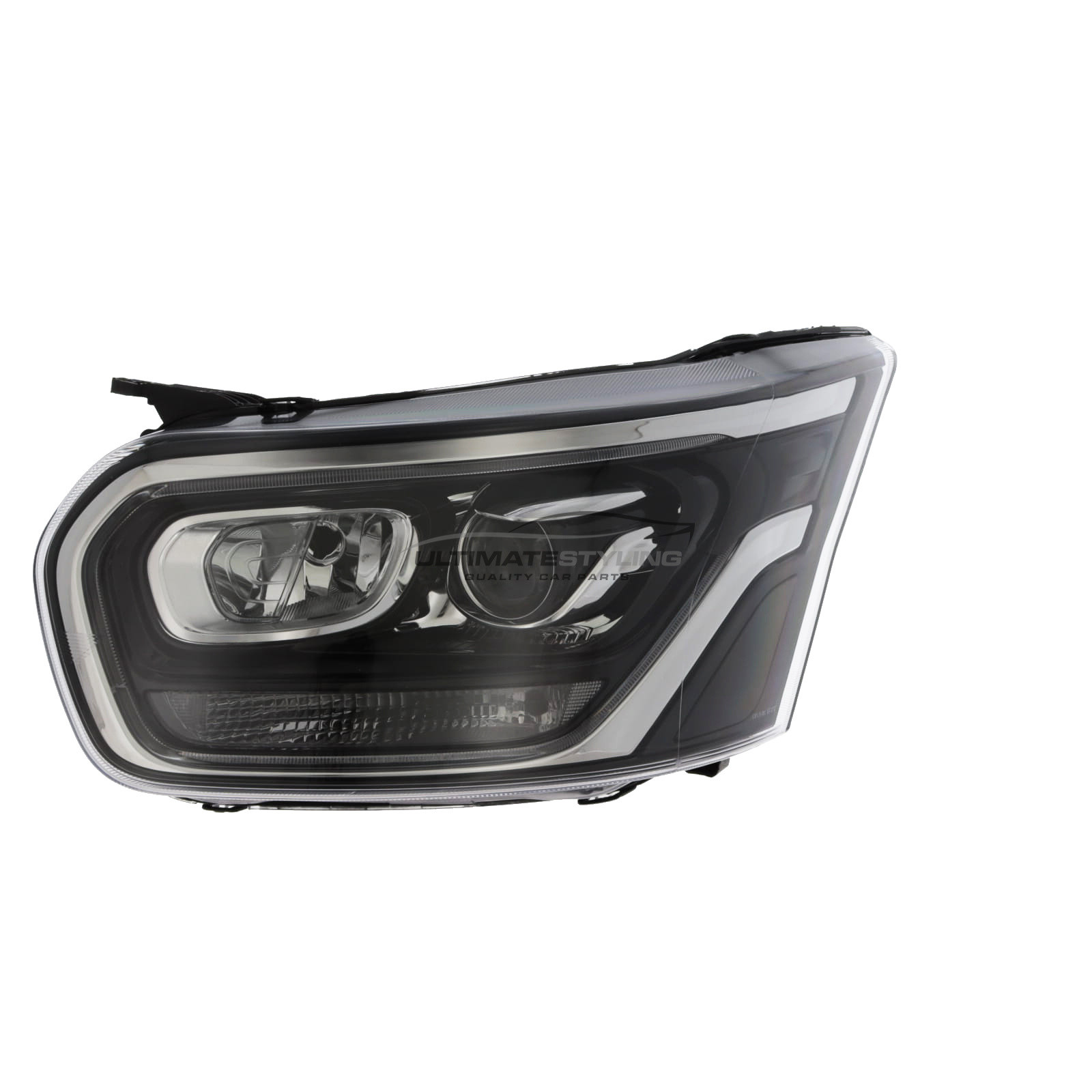 Ford Transit Mk8 V363 2019-> Headlight / Headlamp - Black Inner - Passenger Side (LH) - Xenon With LED Daytime Running Light