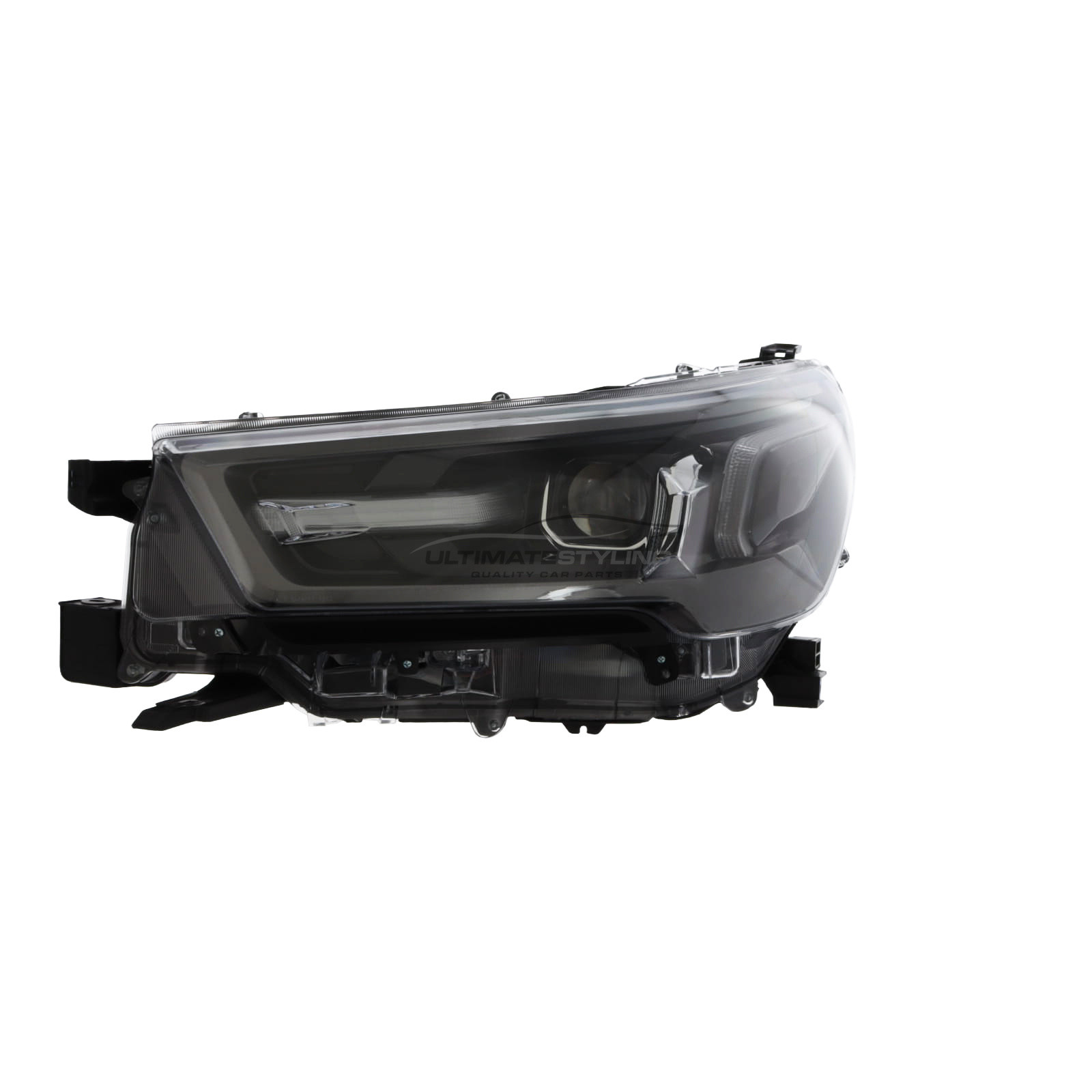 Toyota Hi-Lux 2020-> Headlight / Headlamp - Black Inner With Grey Edging - Full LED Headlight With Daytime Running Light - Electric Motor Included - Passengers Side Nearside Left Hand