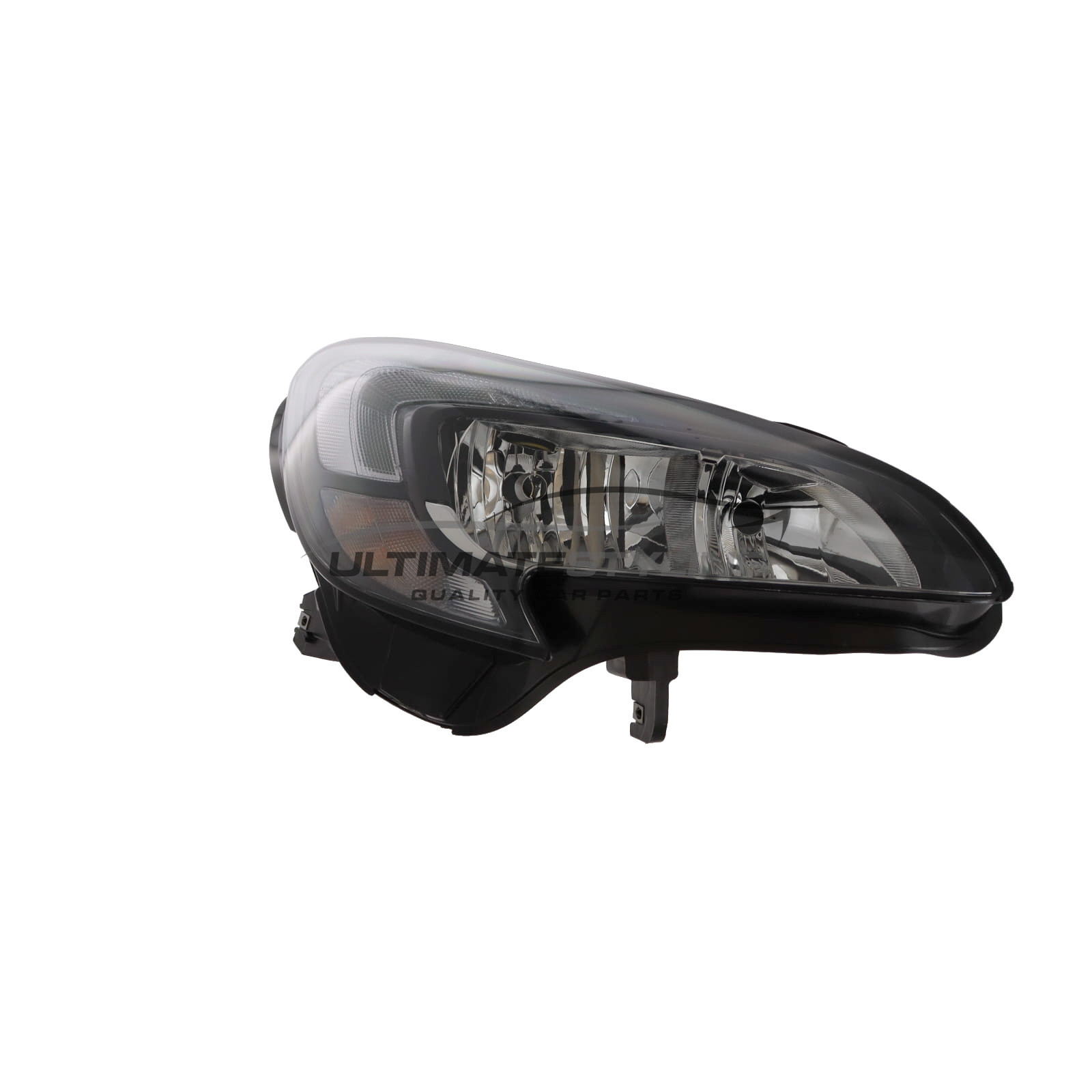Vauxhall Corsa 2014-2020 Halogen With LED Daytime Running Lamp, Electric With Motor, Chrome Headlight / Headlamp with Black Surround Drivers Side (RH)