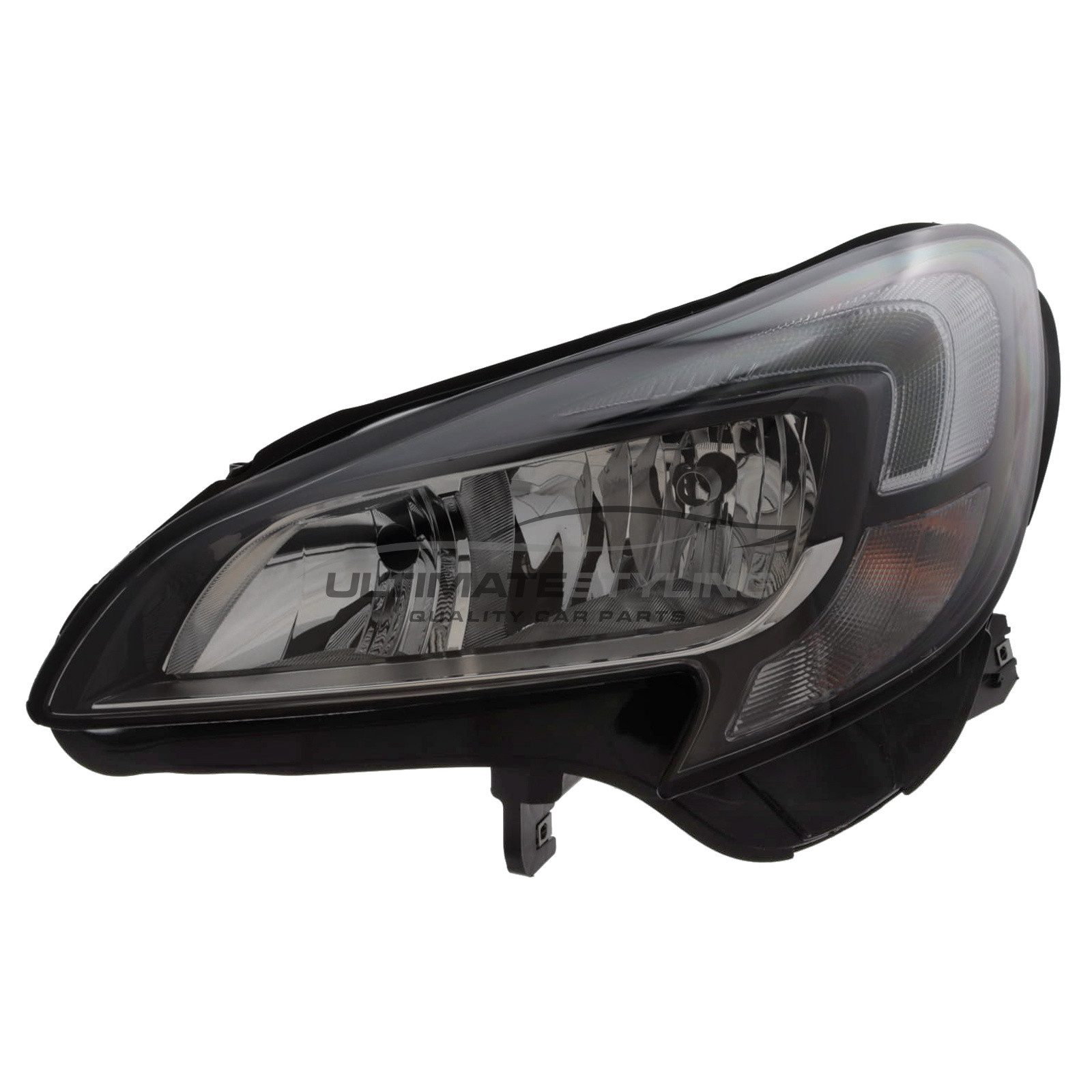 Vauxhall Corsa 2014-2020 Halogen With LED Daytime Running Lamp, Electric With Motor, Chrome Headlight / Headlamp with Black Surround Passengers Side (LH)