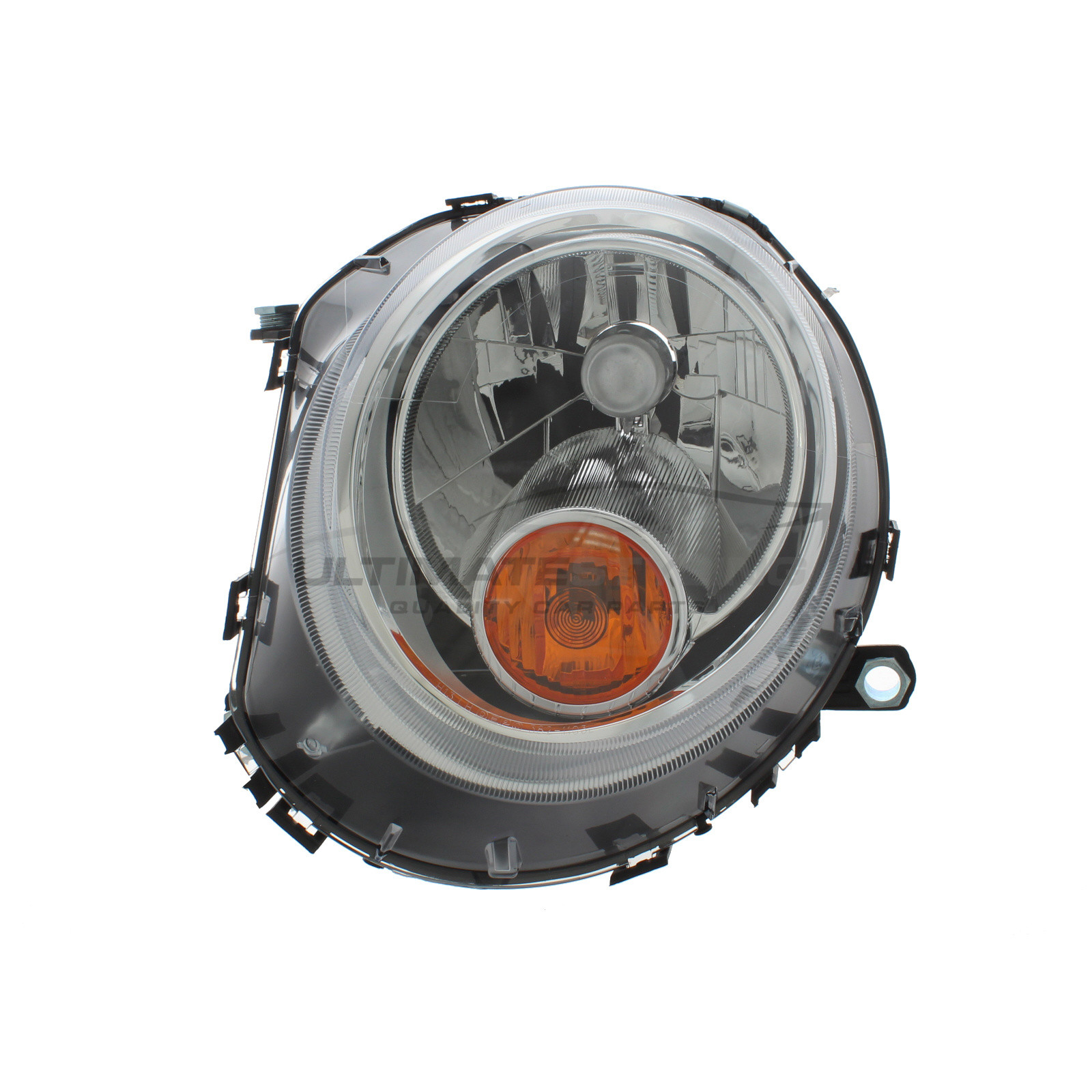 Mini 2006-2014 Halogen, Electric With Motor, Chrome Headlight / Headlamp Including Amber Indicator Passengers Side (LH)