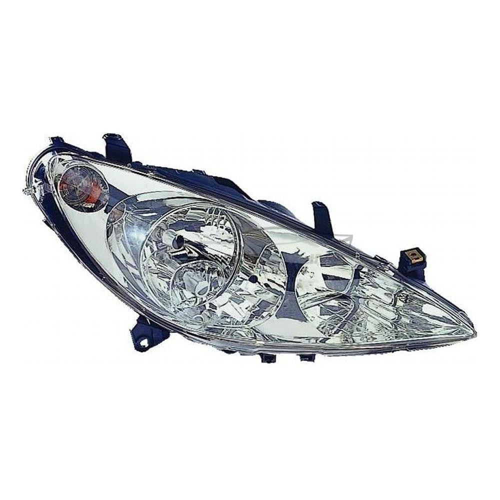 Peugeot 307 2001-2005 Halogen, Electric With Motor, Chrome Headlight / Headlamp (Non-Projector Type), Includes Fog Lamp Drivers Side (RH)