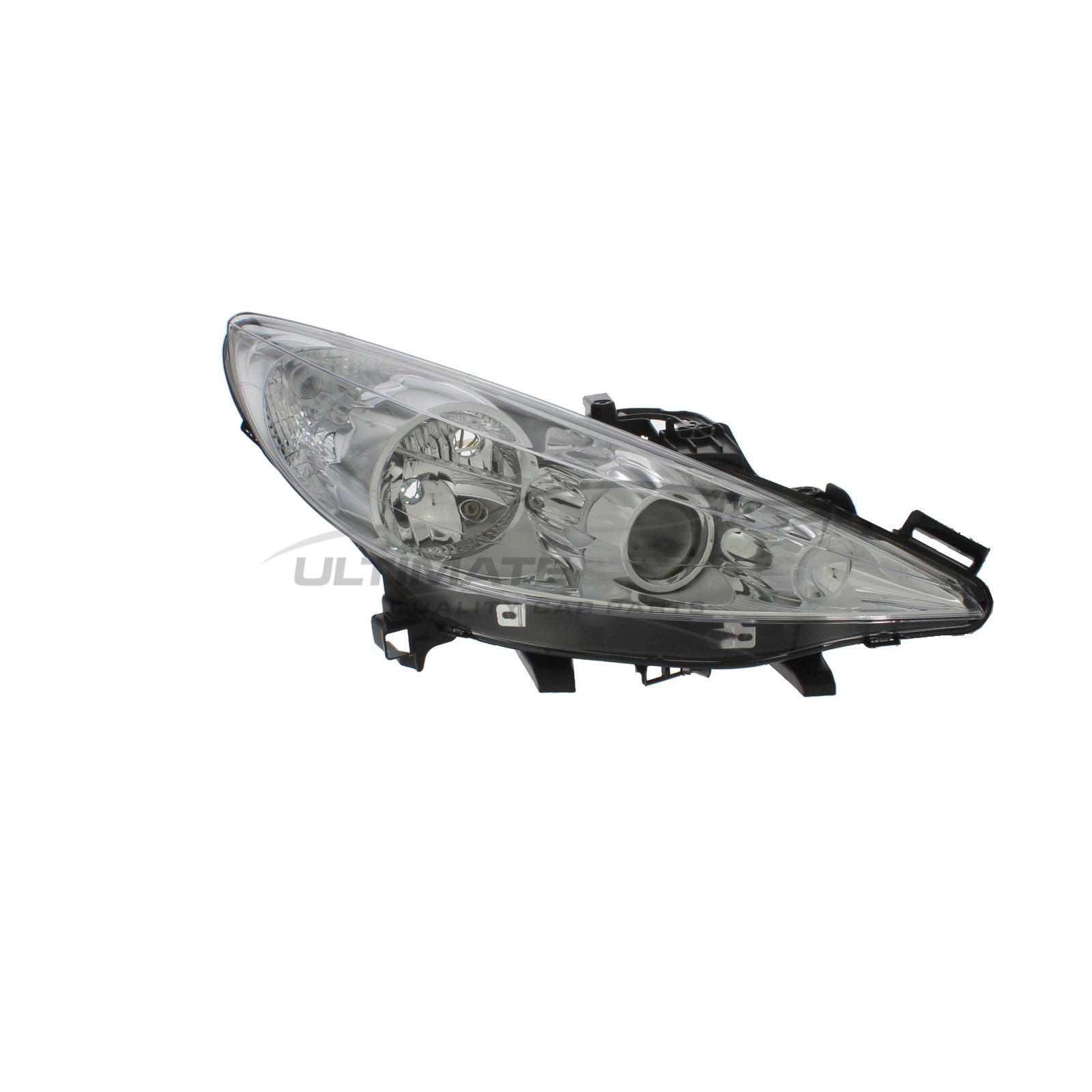 Peugeot 207 2006-2014 Halogen, Electric With Motor, Chrome Headlight / Headlamp (Projector Type Includes Cornering Lamp) Drivers Side (RH)