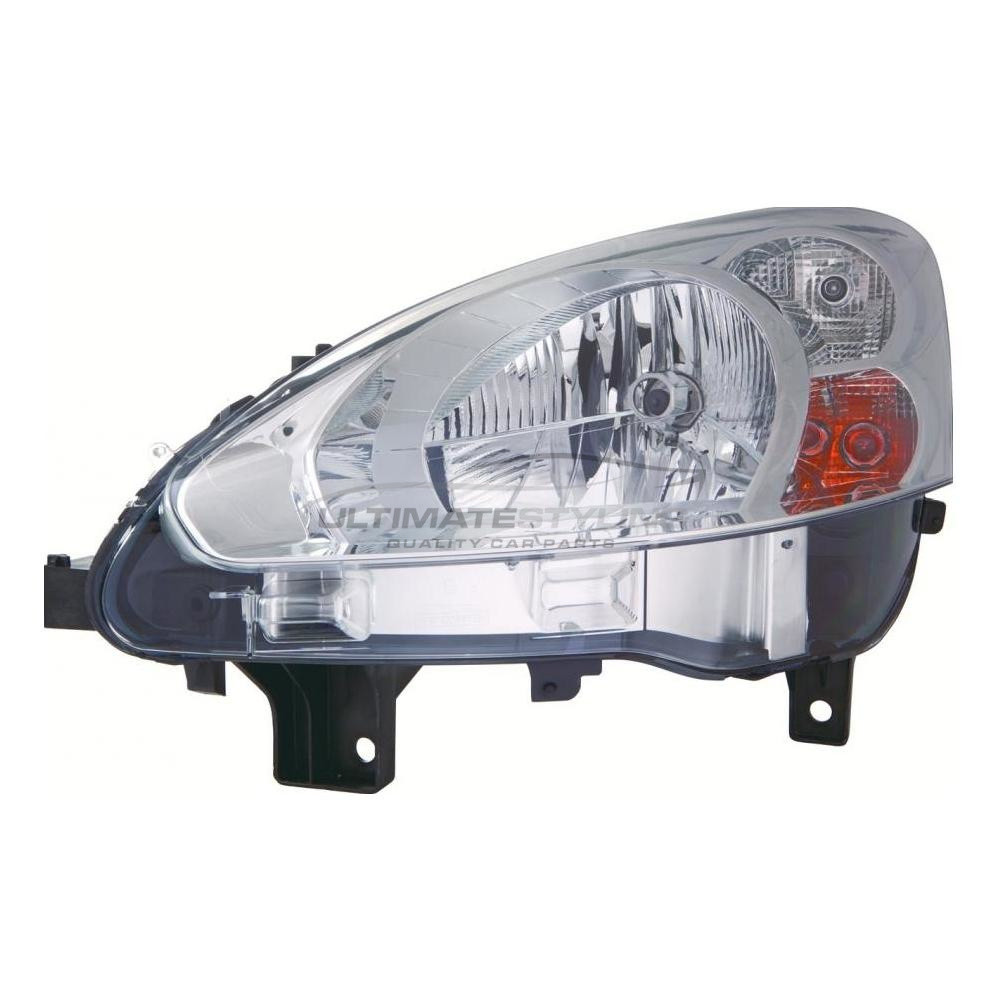 Peugeot Partner 2012-2015 Halogen, Electric With Motor, Chrome Headlight / Headlamp Including Clear Indicator Passengers Side (LH)