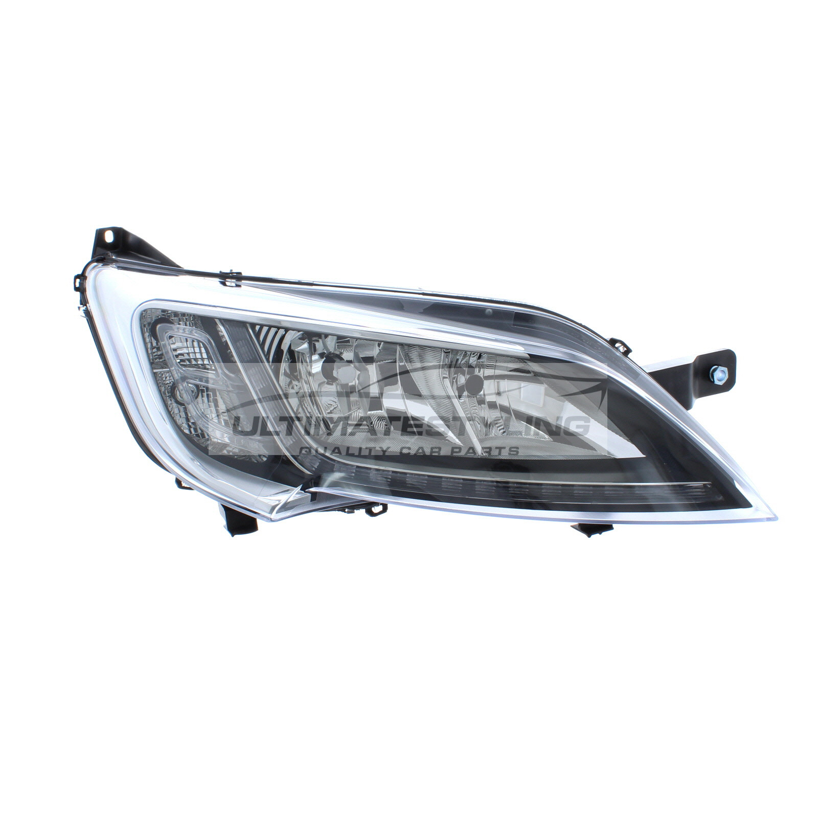 Citroen Relay 2014->, Fiat Ducato 2014-> Halogen With LED Daytime Running Lamp, Electric With Motor, Chrome Headlight / Headlamp Drivers Side (RH)