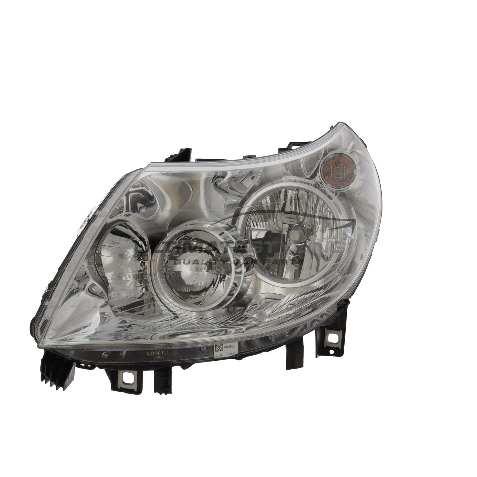 Citroen Relay 2011-2014, Fiat Ducato 2011-2014, Peugeot Boxer 2011-2014 Halogen, Electric With Motor, Chrome Headlight / Headlamp (3 Pod Type) Passengers Side (LH) - Magneti Marelli (OEM)