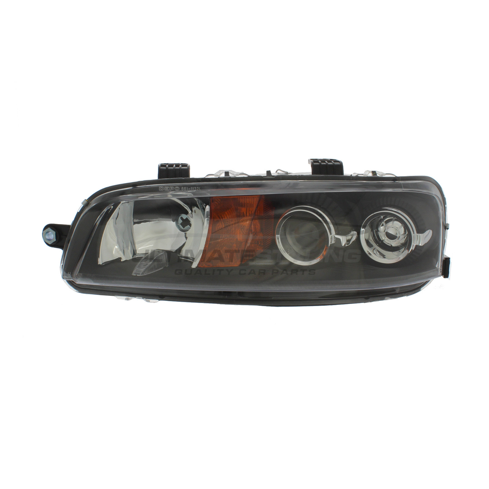 Fiat Punto 2001-2003 Halogen, Electric Without Motor, Black Headlight / Headlamp (Excludes Fog Lamp) Passengers Side (LH)