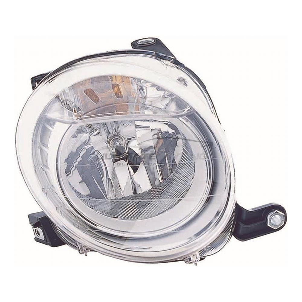Abarth 500, 595, 695 2015-2016, Fiat 500 2008-2015 Halogen, Electric With Motor, Chrome Headlight / Headlamp (Dipped Beam) Drivers Side (RH)