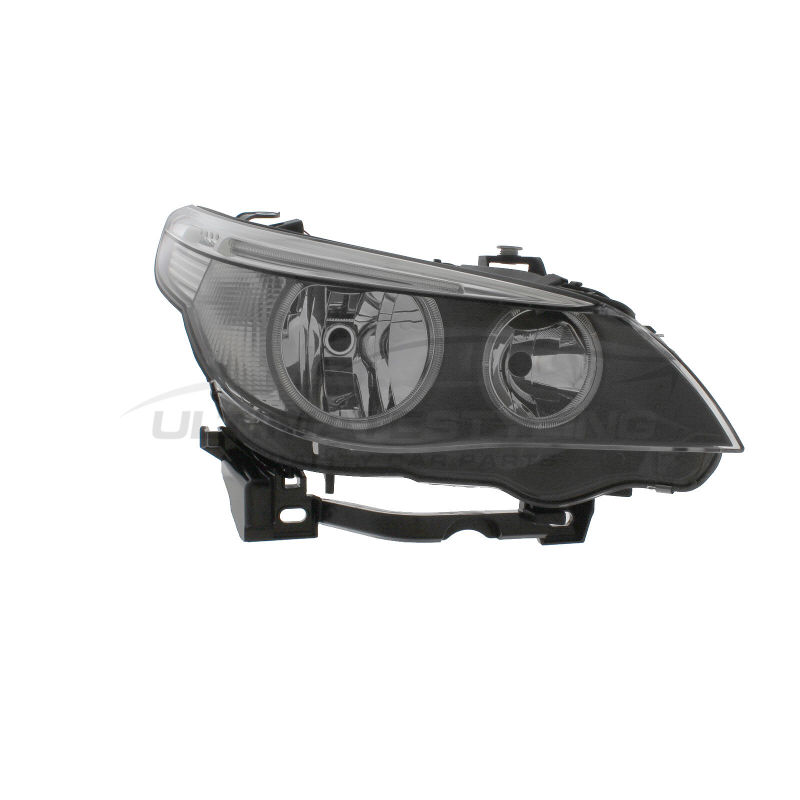 BMW 5 Series 2003-2007 Halogen With LED Daytime Running Lamp, Electric With Motor, Grey Headlight / Headlamp Drivers Side (RH)