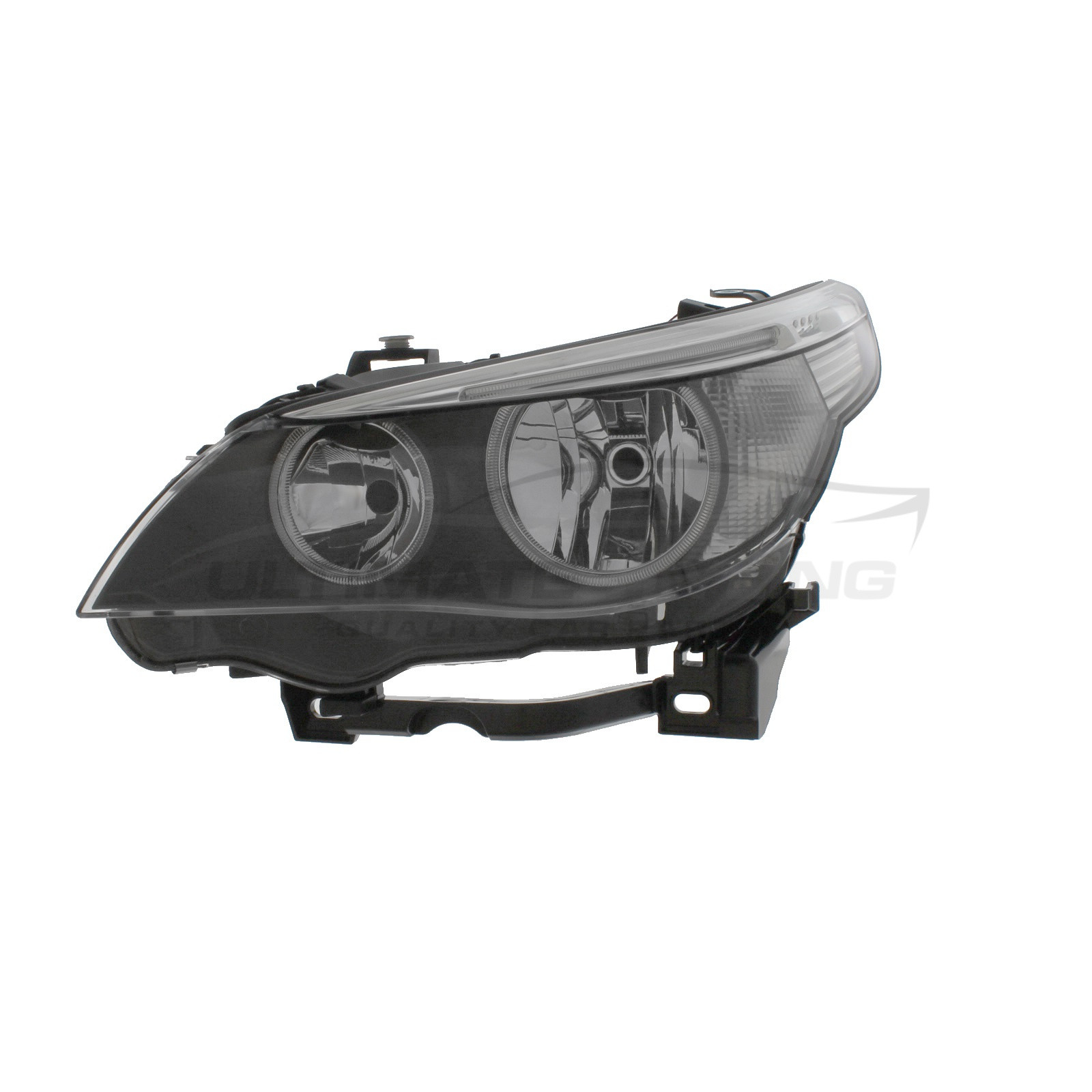 BMW 5 Series 2003-2007 Halogen With LED Daytime Running Lamp, Electric With Motor, Grey Headlight / Headlamp Passengers Side (LH)