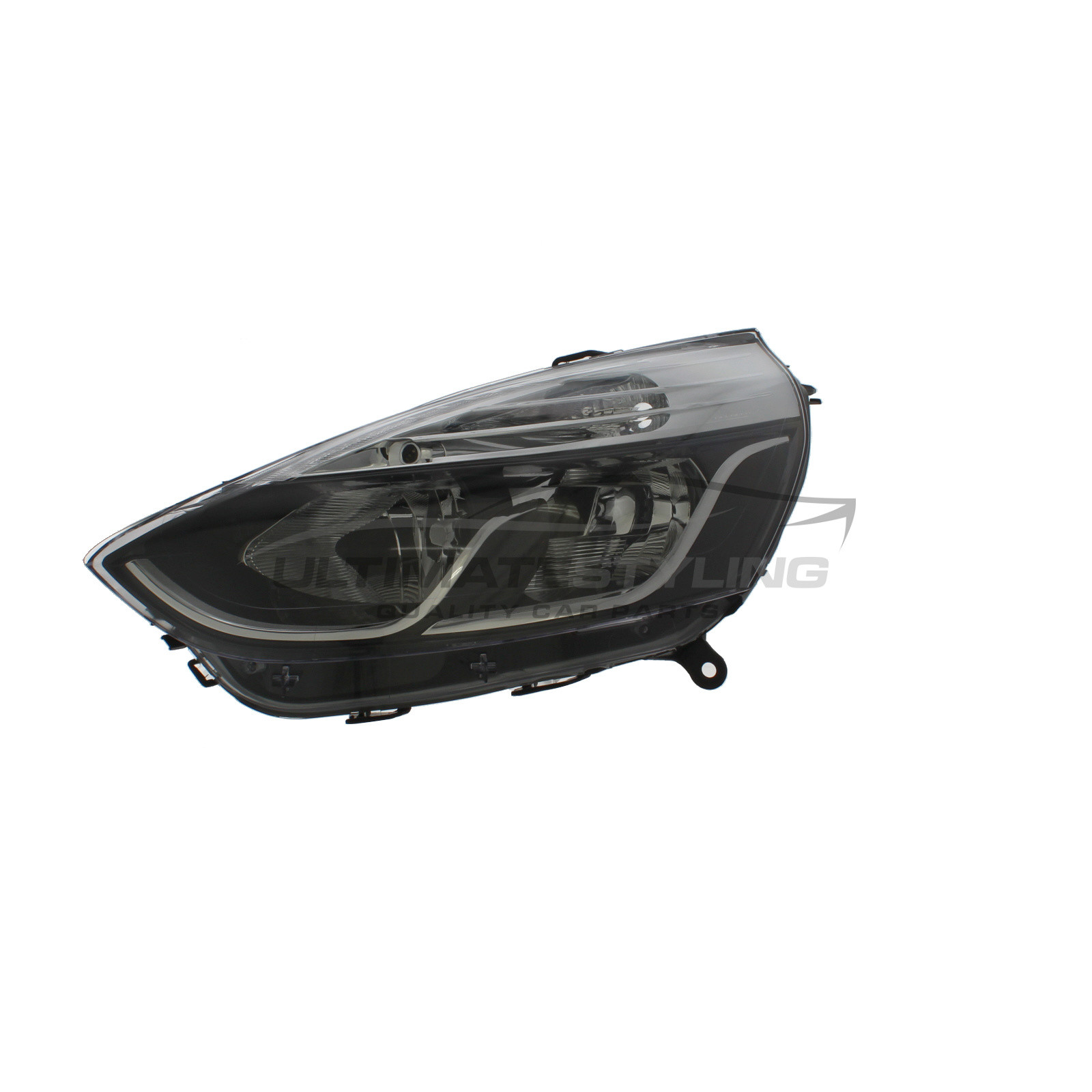 Renault Clio 2012-2016 Halogen, Electric With Motor, Black Headlight / Headlamp with Chrome Edging Passengers Side (LH)
