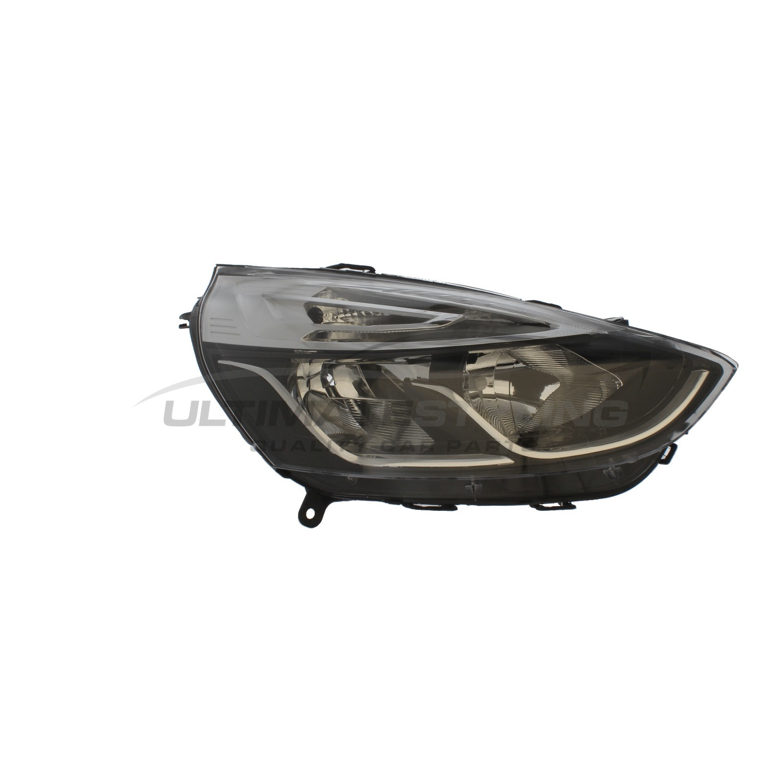 Renault Clio 2016-2019 Halogen, Electric With Motor, Grey Headlight / Headlamp with Chrome edging Drivers Side (RH)