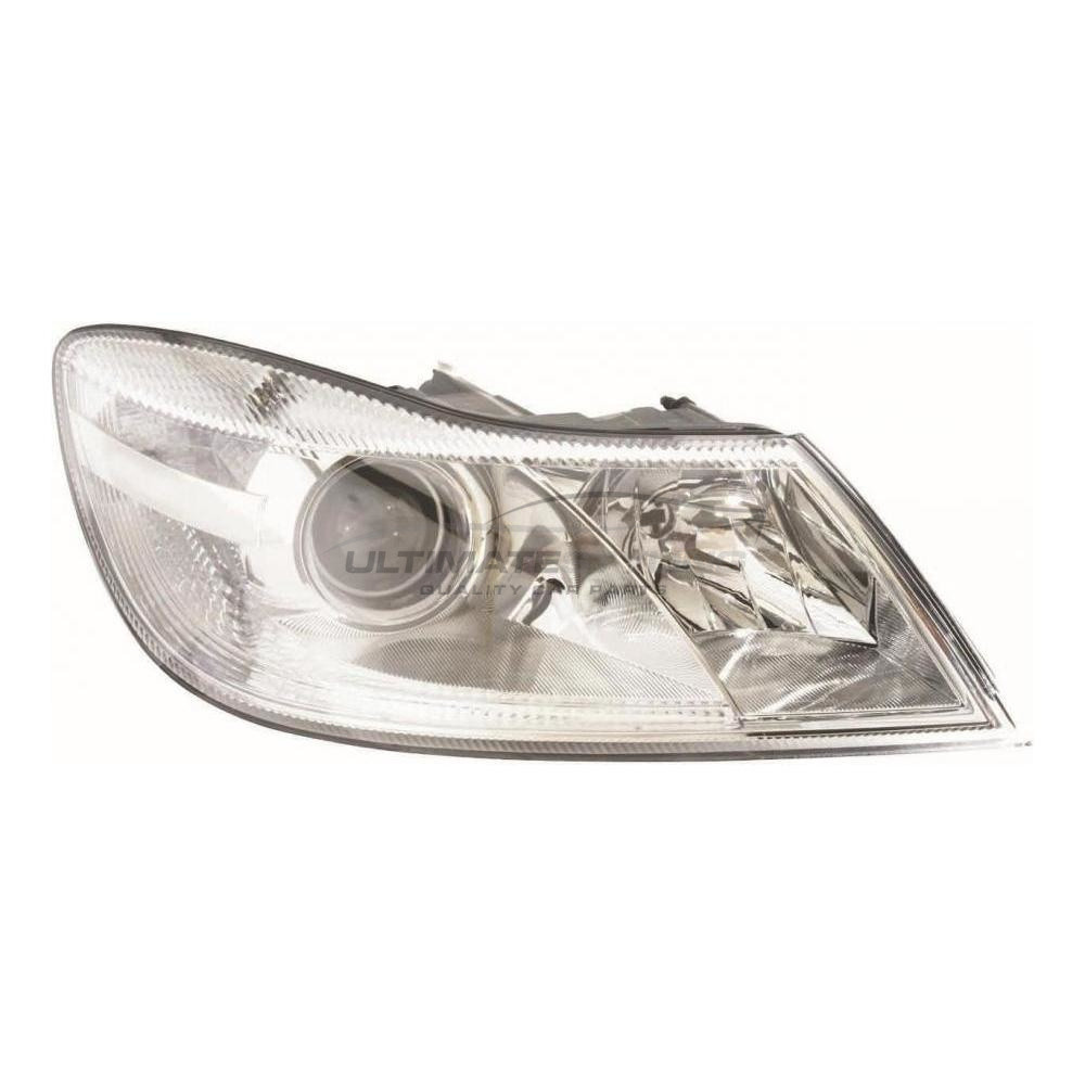 Skoda Octavia 2009-2013 Halogen, Electric With Motor, Chrome Headlight / Headlamp Drivers Side (RH)