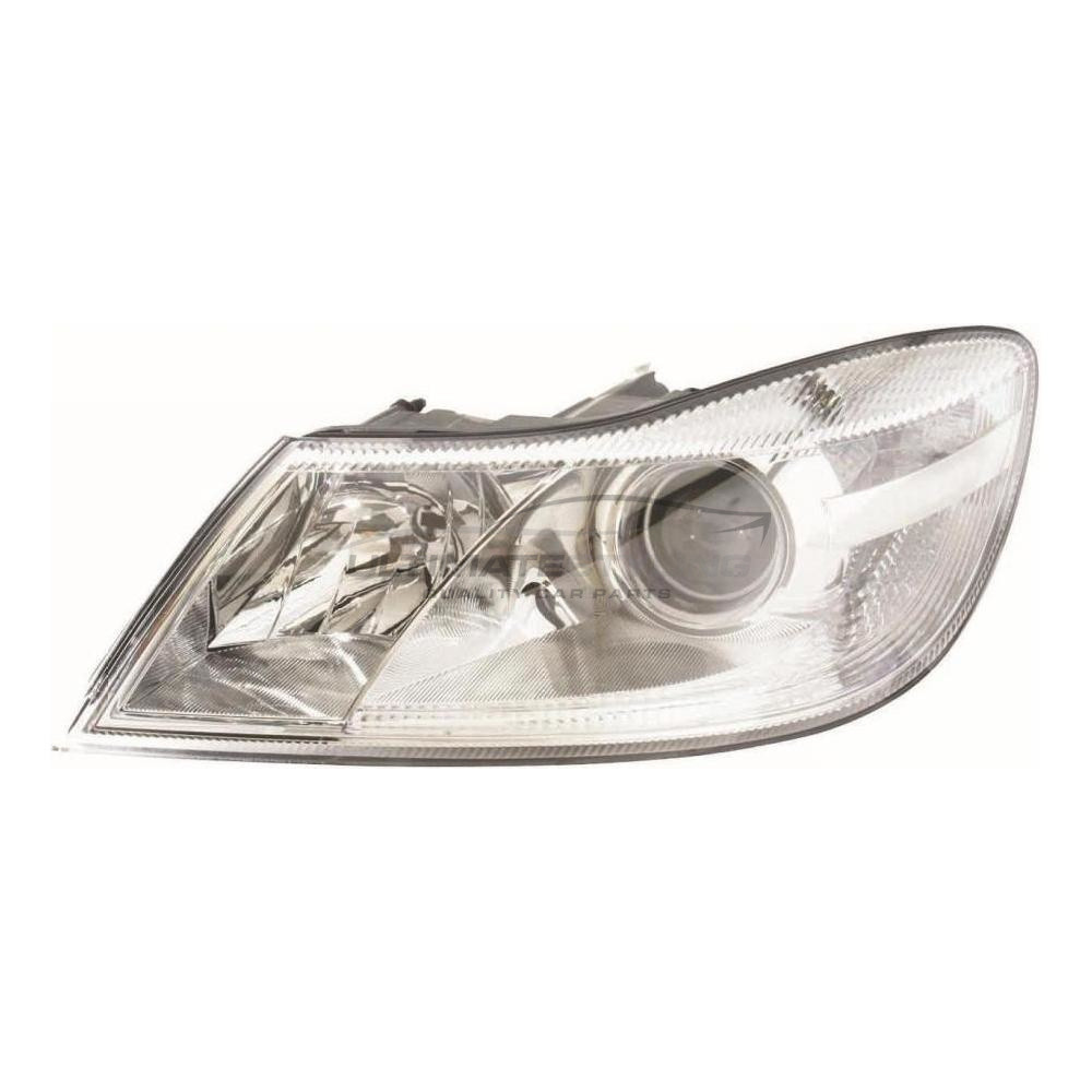 Skoda Octavia 2009-2013 Halogen, Electric With Motor, Chrome Headlight / Headlamp Passengers Side (LH)