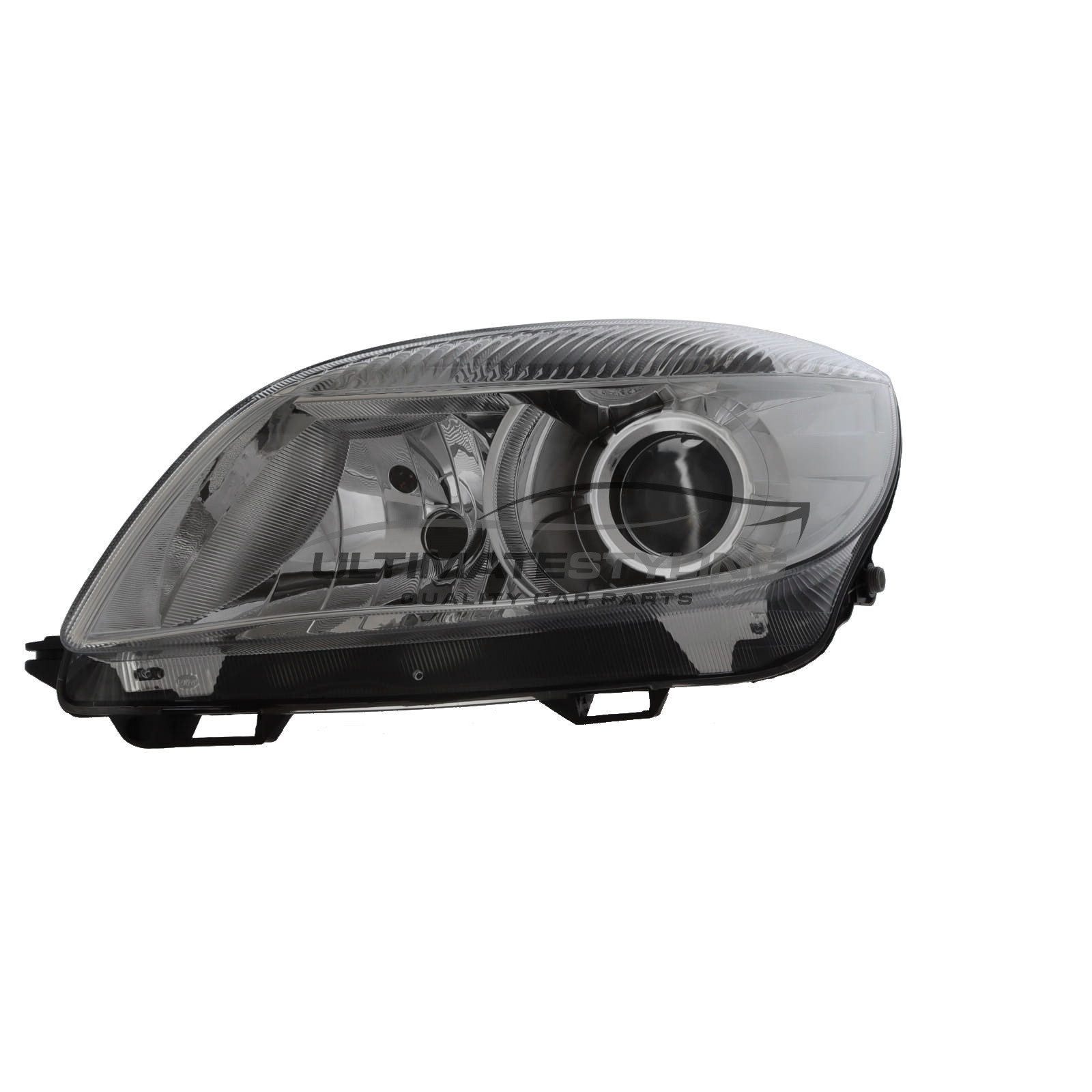 Skoda Fabia 2010-2015, Roomster 2010-2016 Halogen, Electric With Motor, Chrome Headlight / Headlamp (Projector Type) Passengers Side (LH)