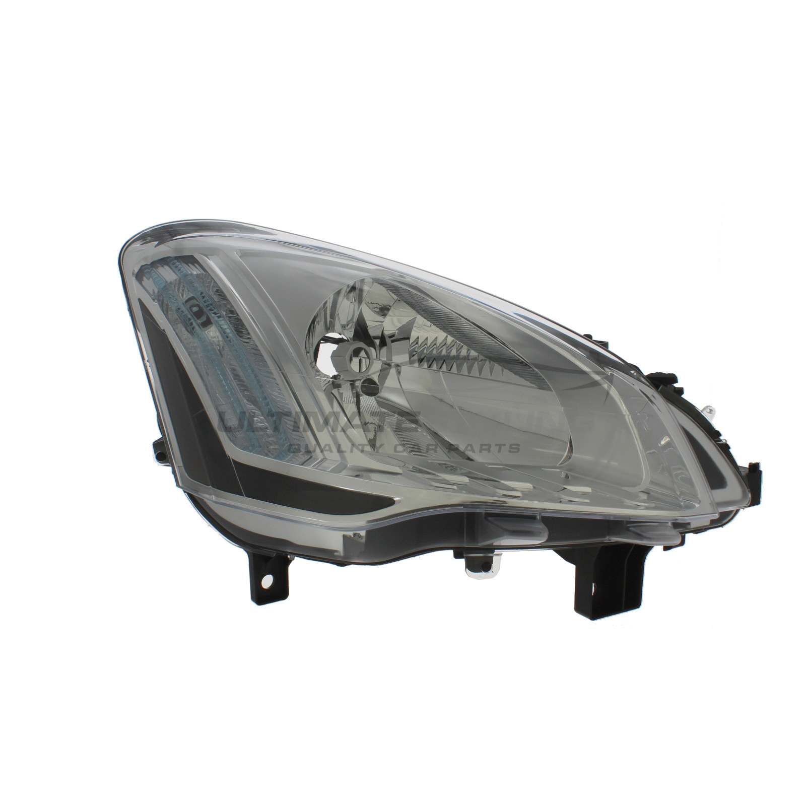 Citroen Berlingo 2008-2018, Peugeot Partner 2015-2018 Halogen, Electric With Motor, Chrome Headlight / Headlamp with Black Edging Drivers Side (RH)