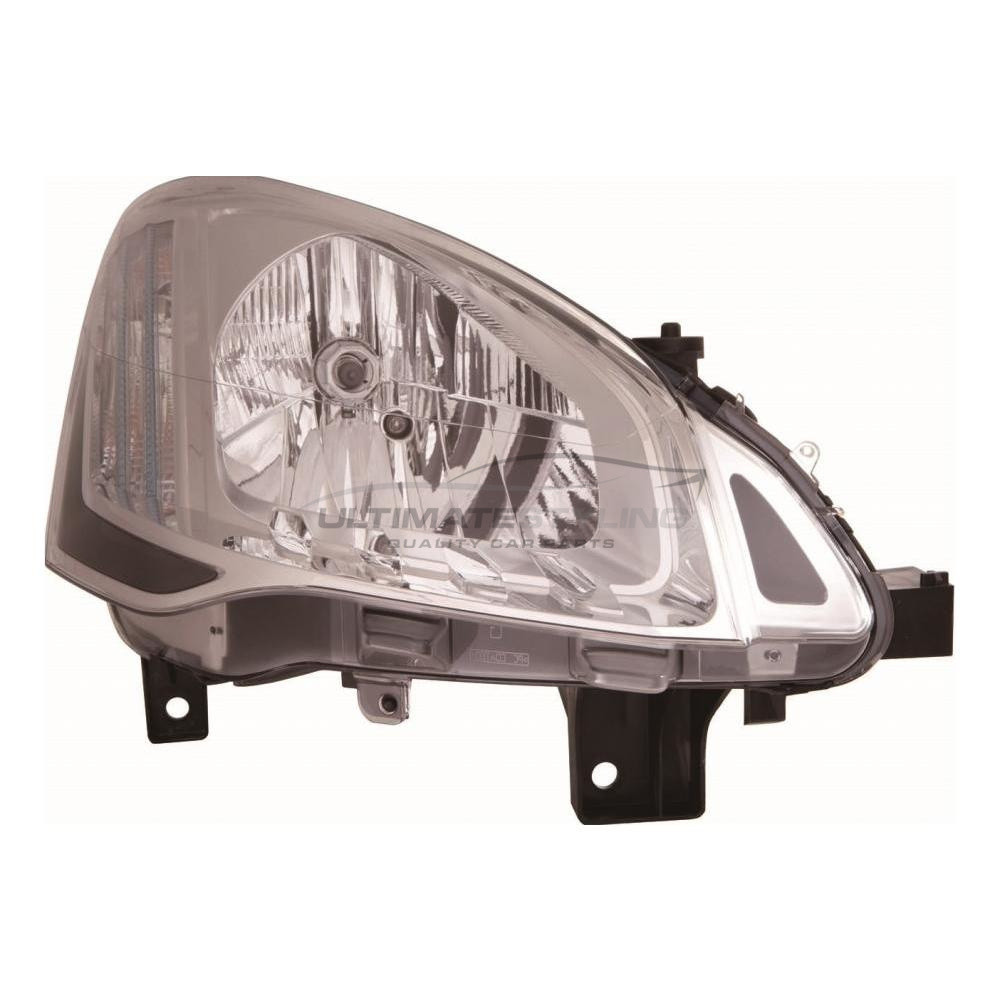 Citroen Berlingo 2008-2018, Peugeot Partner 2015-2018 Halogen, Electric With Motor, Chrome Headlight / Headlamp with Black Edging Drivers Side (RH)