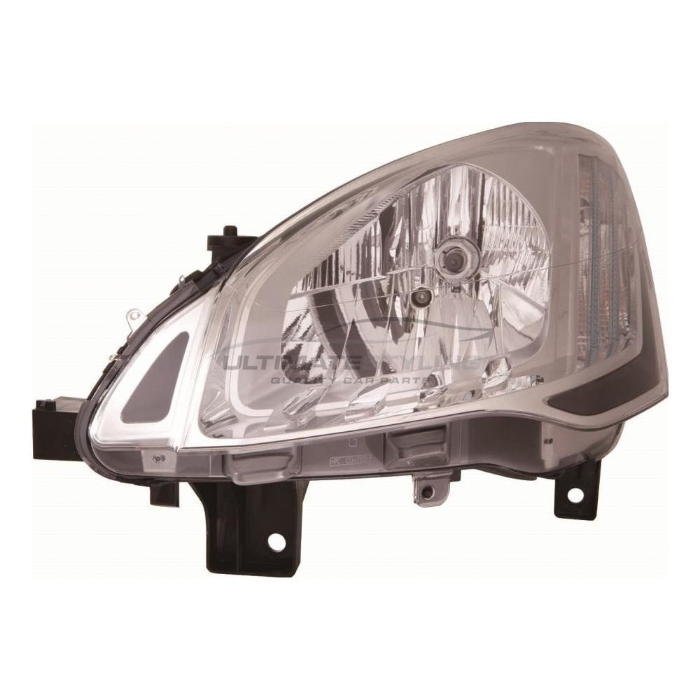 Citroen Berlingo 2008-2018, Peugeot Partner 2015-2018 Halogen, Electric With Motor, Chrome Headlight / Headlamp with Black Edging Passengers Side (LH)