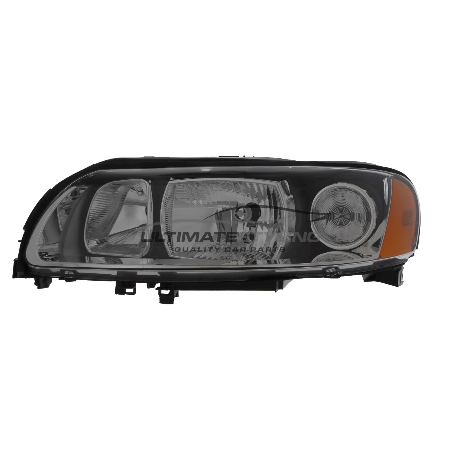 Volvo S60 2005-2010 Halogen, Electric / Manual Without Motor, Chrome Headlight / Headlamp with Black Surround Passengers Side (LH)