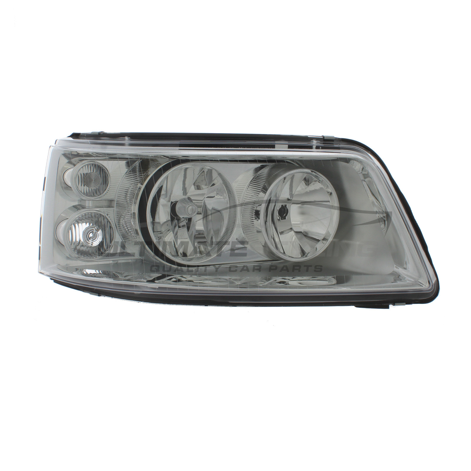 VW Caravelle 2003-2010, Transporter 2003-2010 Halogen, Electric With Motor, Chrome Headlight / Headlamp (Twin Reflector) Drivers Side (RH)
