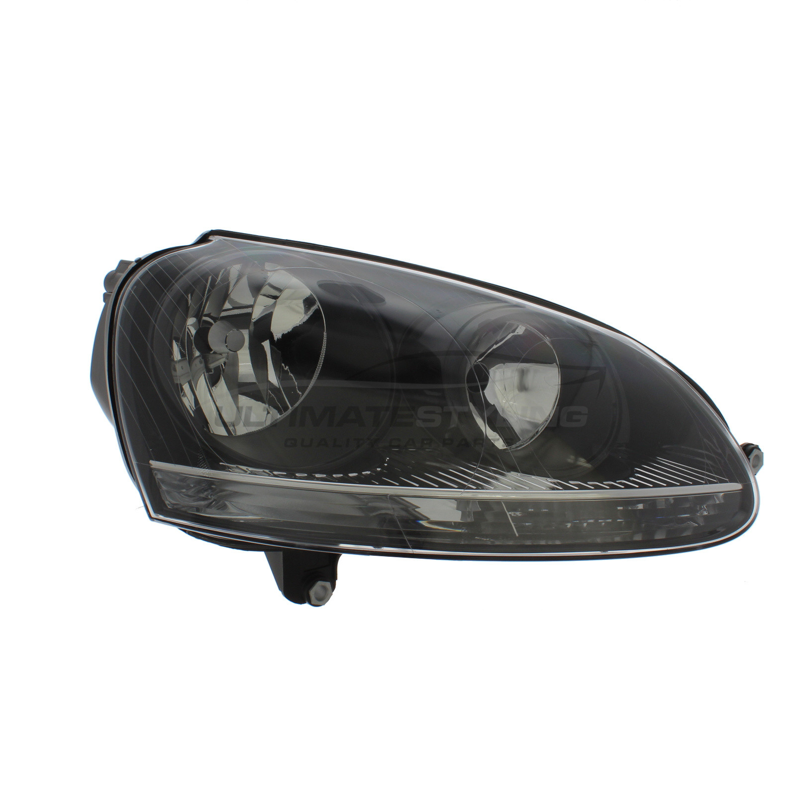 VW Golf 2003-2009 Halogen, Electric With Motor, Black Headlight / Headlamp Drivers Side (RH)