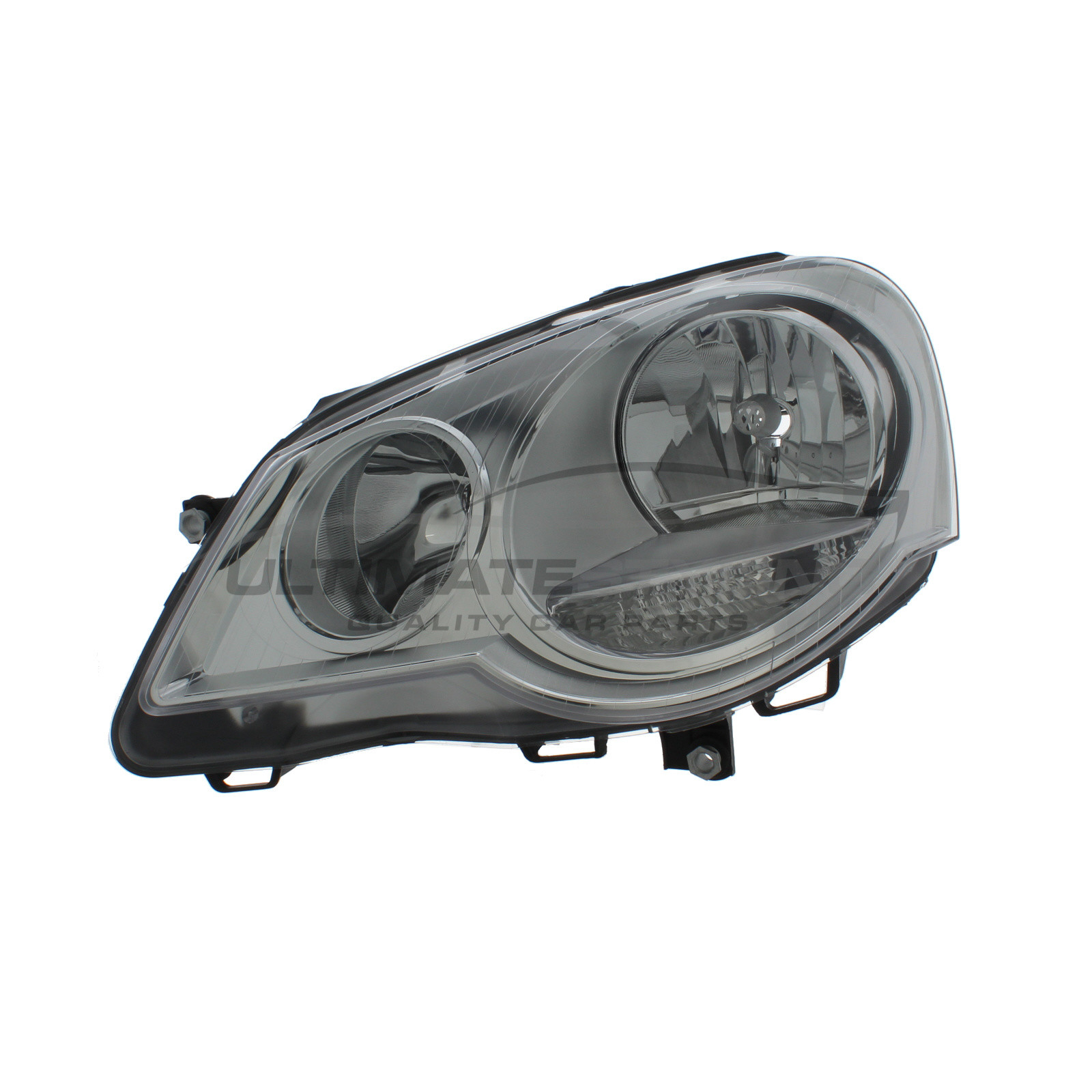 VW Polo 2005-2010 Halogen, Electric With Motor, Chrome Headlight / Headlamp Passengers Side (LH)