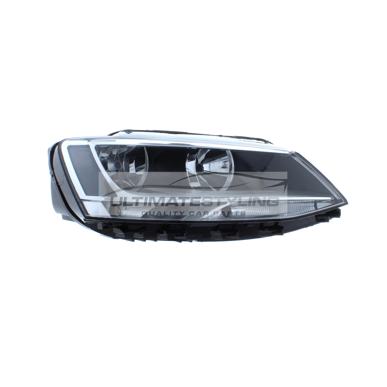 VW Jetta 2011-2014 Halogen, Electric With Motor, Black Headlight / Headlamp Drivers Side (RH)