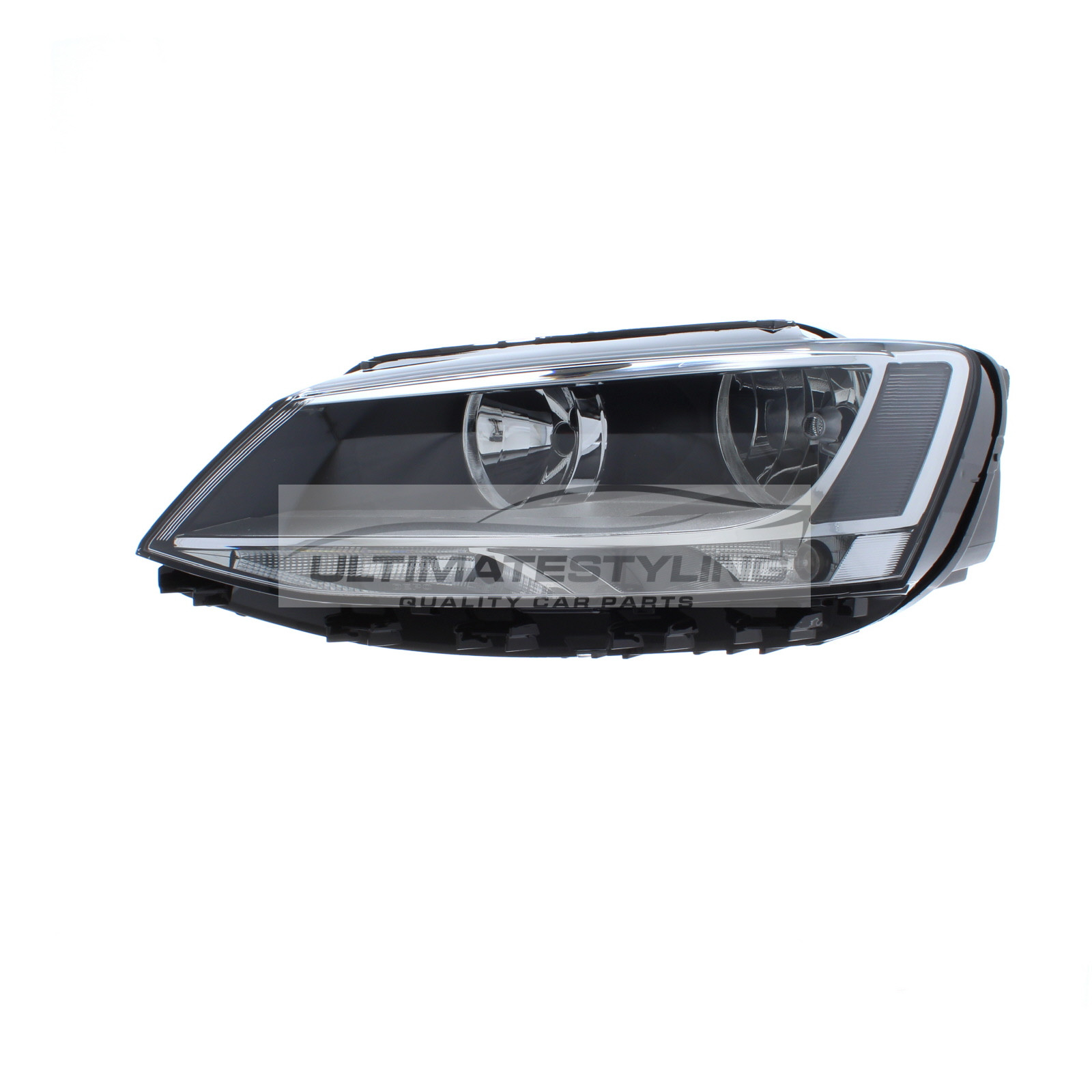 VW Jetta 2011-2014 Halogen, Electric With Motor, Black Headlight / Headlamp Passengers Side (LH)