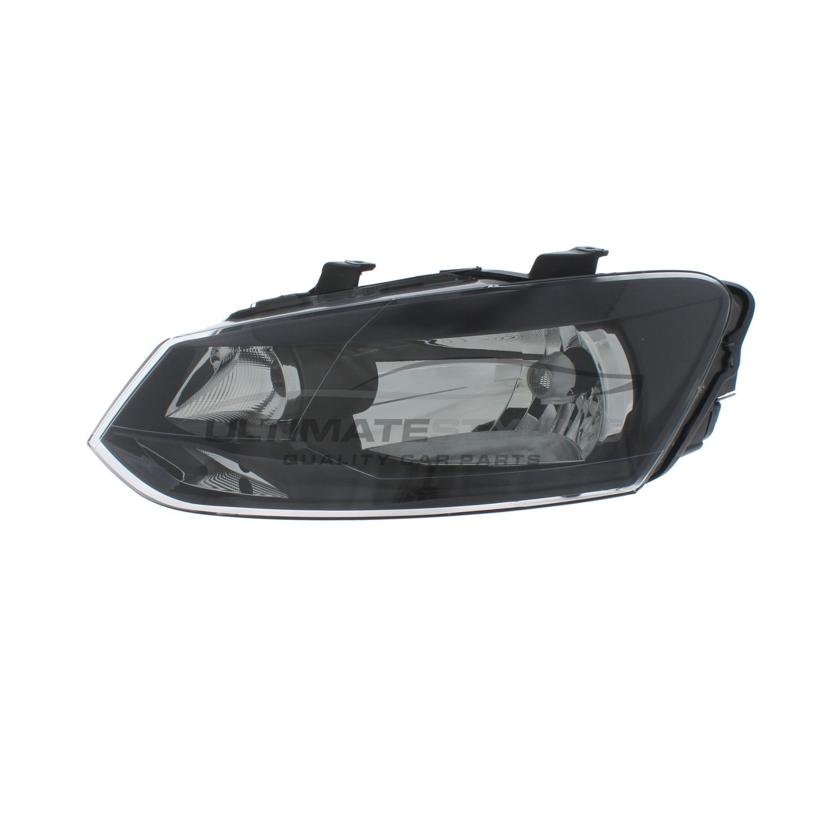 VW Polo 2009-2014 Halogen, Electric Without Motor, Black Headlight / Headlamp (Single Reflector) Passengers Side (LH)