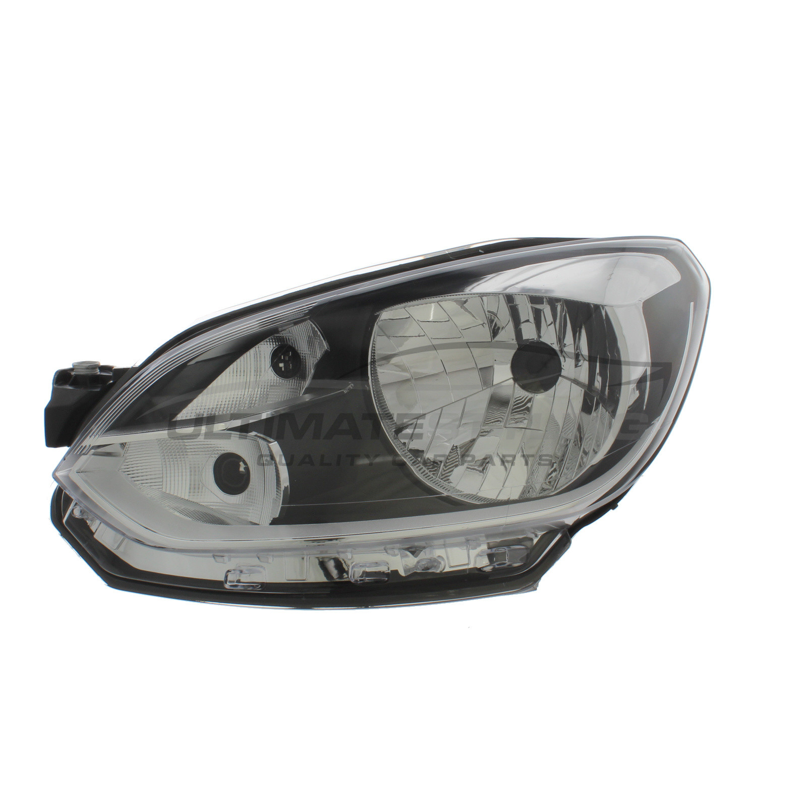 VW Up 2012-2016 Halogen, Electric Without Motor, Black Headlight / Headlamp with Chrome Surround Passengers Side (LH)