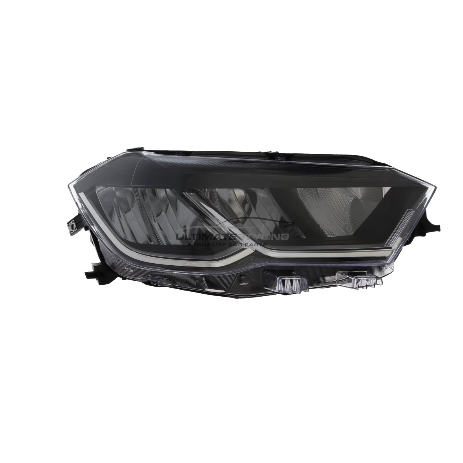 VW Polo Mk6 2021-> Full LED Daytime Running Lamp - Headlight / Headlamp - Electric With Motor - Black Inner - Drivers Side Offside Right Hand