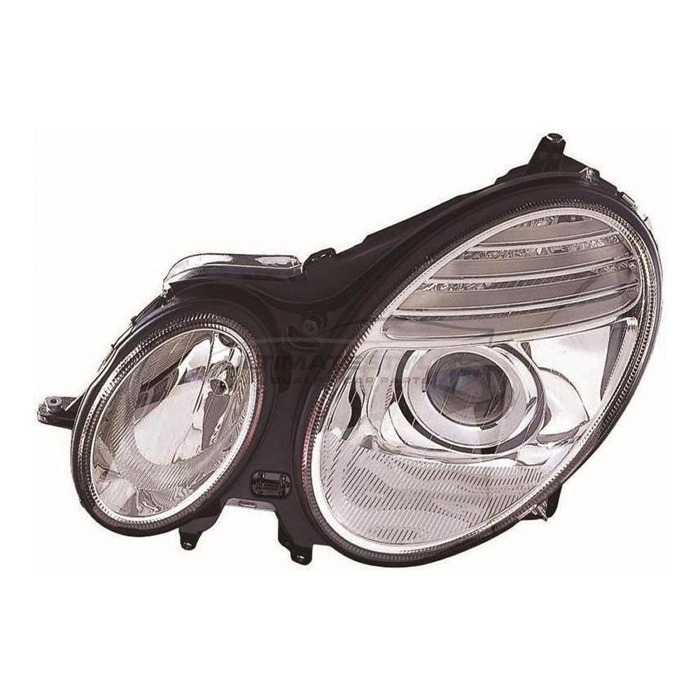 Mercedes Benz E Class 2006-2010 Halogen, Electric With Motor, Chrome Headlight / Headlamp Passengers Side (LH)