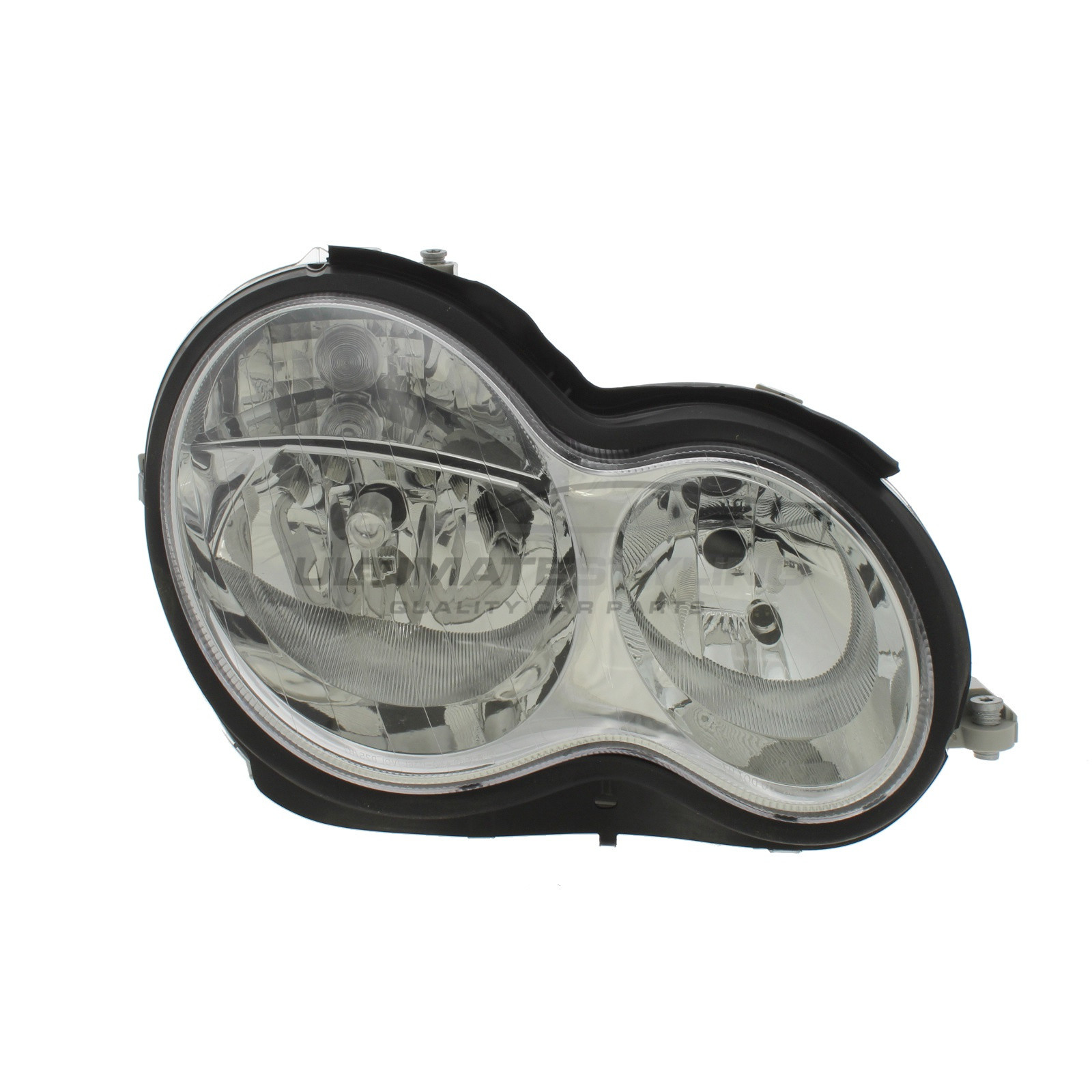 Mercedes Benz C Class 2002-2008 Halogen, Electric Without Motor, Chrome Headlight / Headlamp (Clear Lens) Drivers Side (RH)