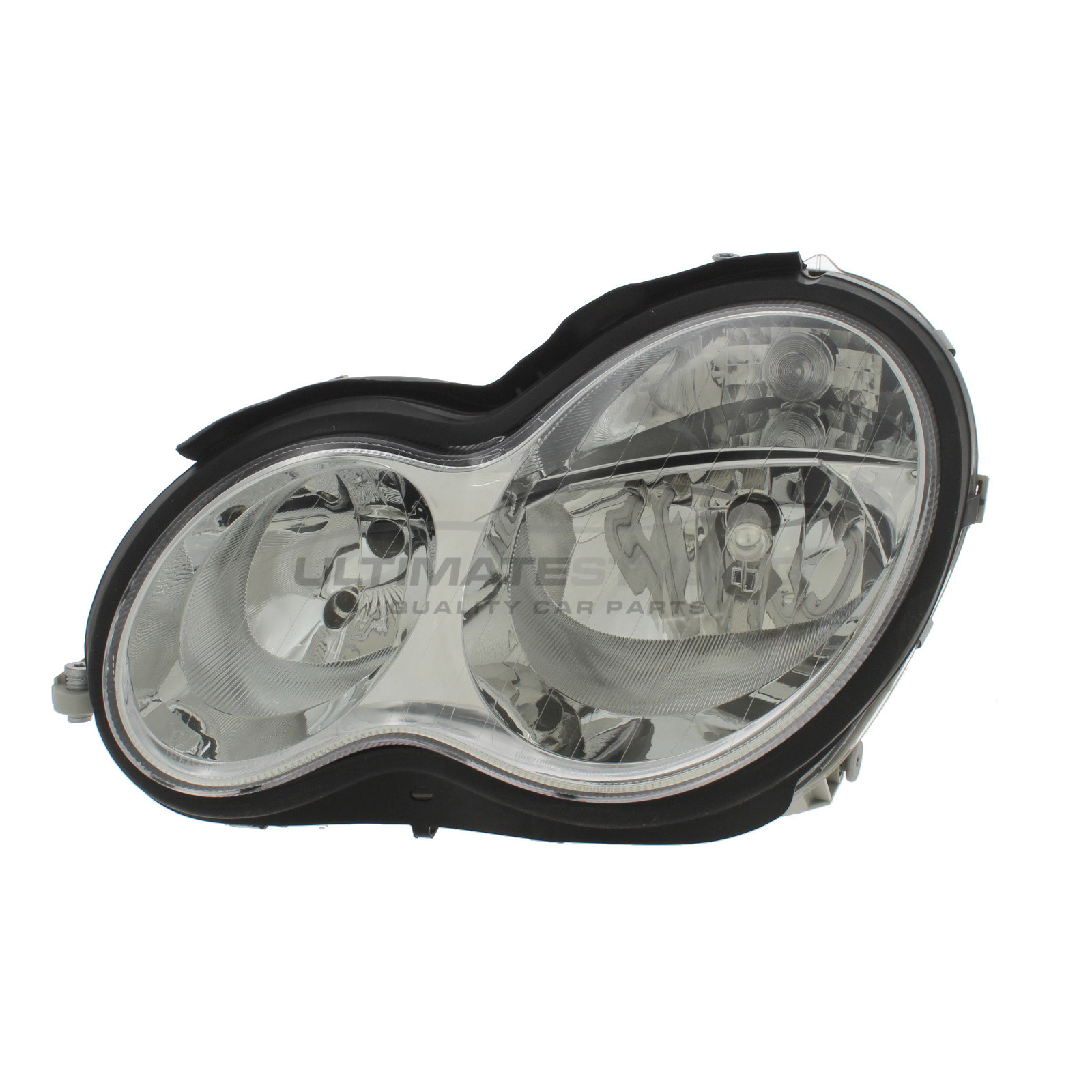 Mercedes Benz C Class 2002-2008 Halogen, Electric Without Motor, Chrome Headlight / Headlamp (Clear Lens) Passengers Side (LH)