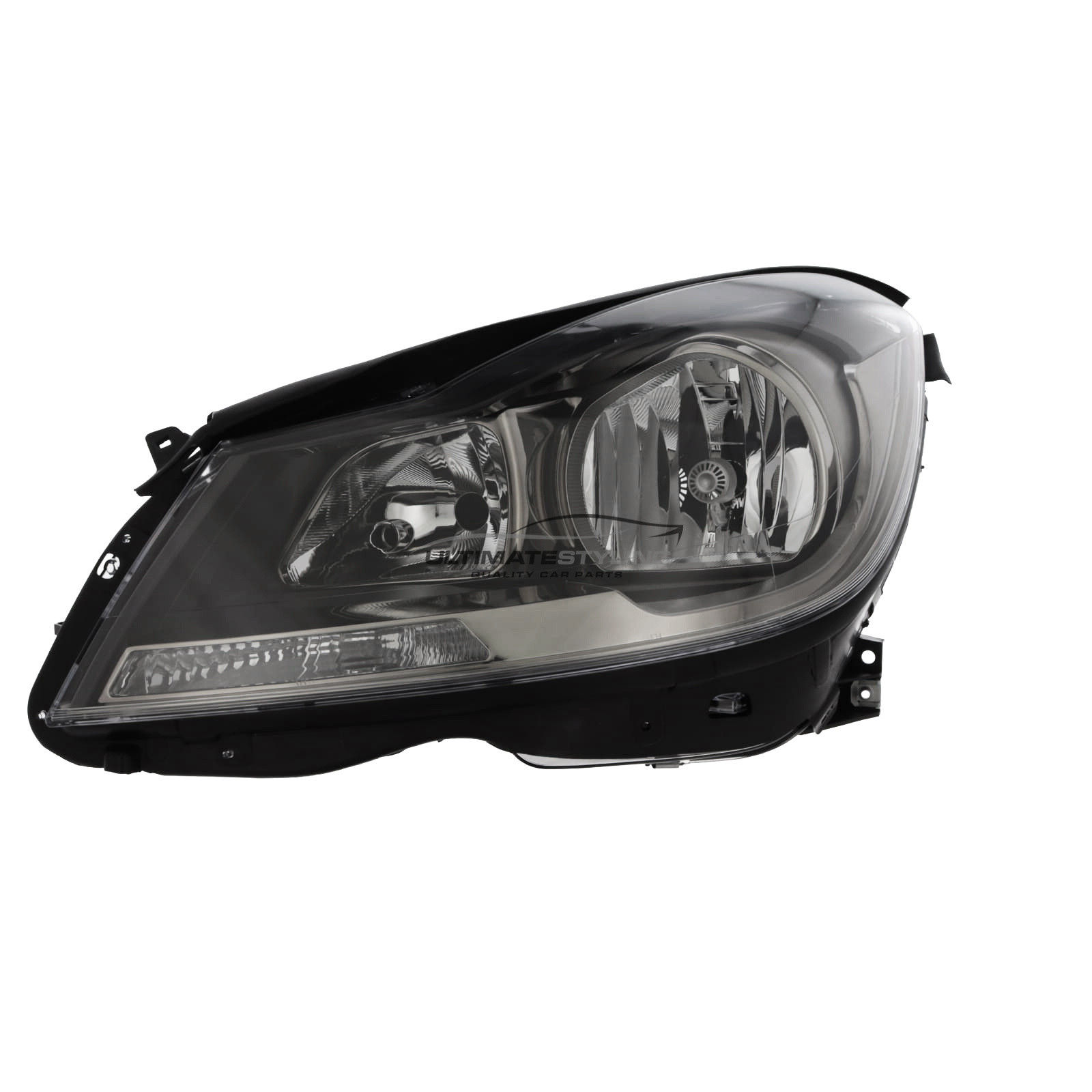 Mercedes Benz C Class W204 Saloon 2011-2015 / S204 Estate 2011-2015 / C204 Coupe 2011-2016 Headlight / Headlamp - Halogen - Electric Motor Included - Dark Grey Inner - Passengers Side Nearside Left