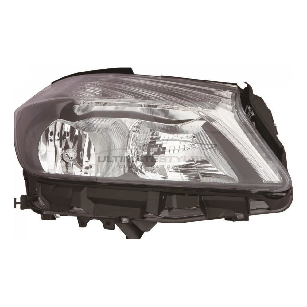 Mercedes Benz A Class 2012-2018 Halogen, Electric With Motor, Chrome Headlight / Headlamp with Black Surround Drivers Side (RH)