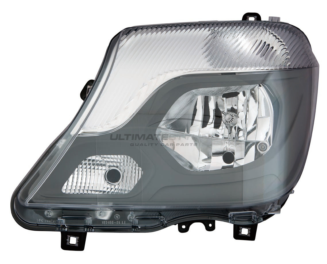 Mercedes Benz Sprinter 2013-2018 Halogen, Electric With Motor, Black Headlight / Headlamp Passengers Side (LH)